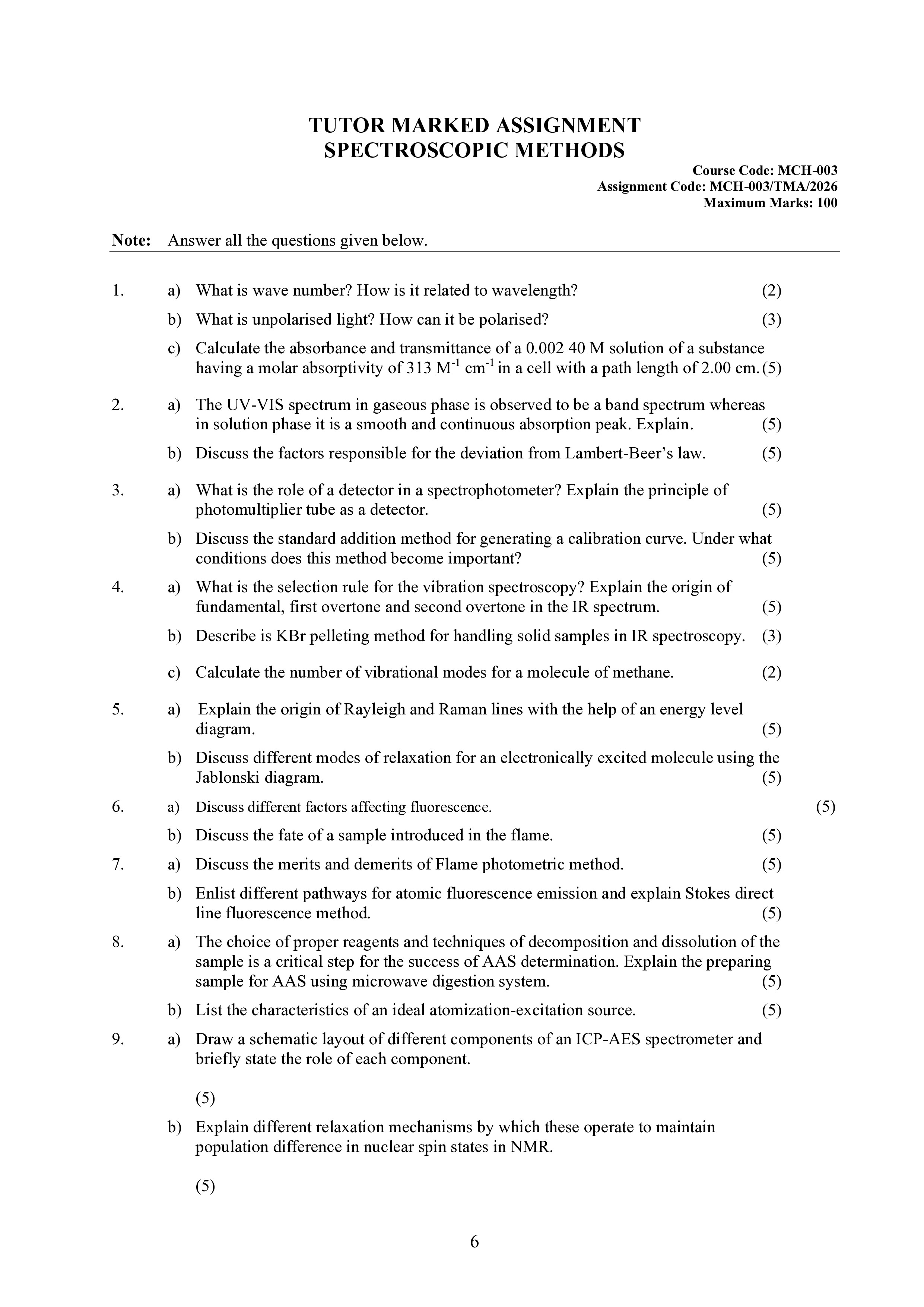 IGNOU MCH 003 Solved Assignment 2026-26 – Spectroscopic Methods (English) | IGNOU Students Portal
