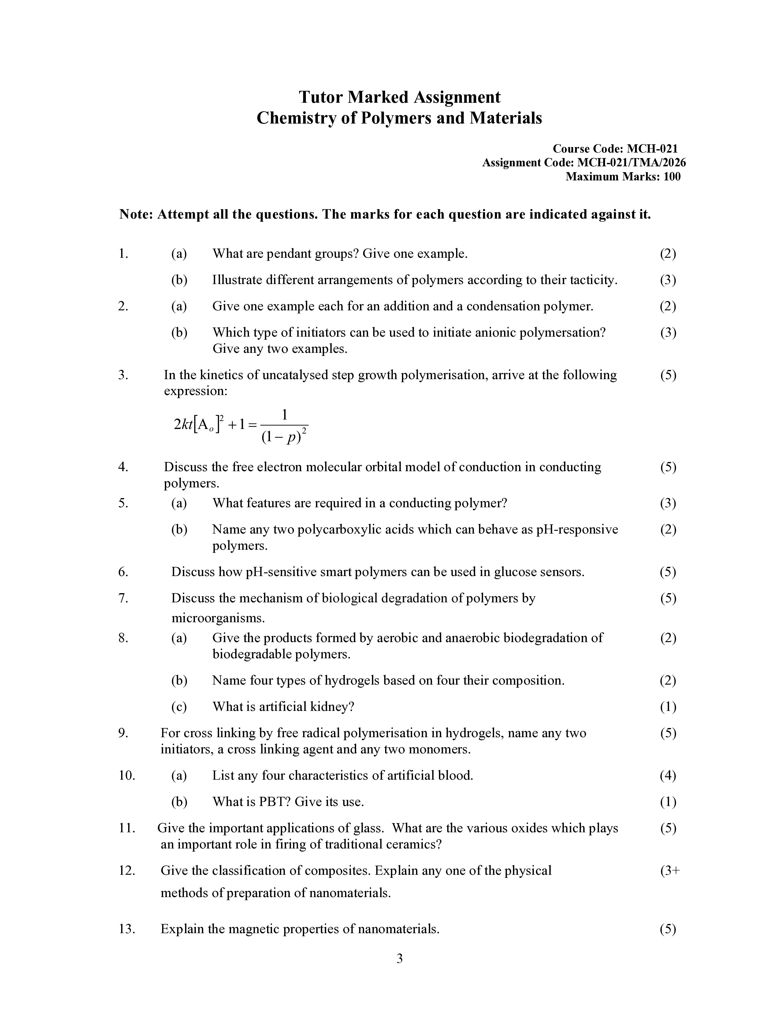 IGNOU MCH 021 Solved Assignment 2026-26 – Chemistry of Materials (English) | IGNOU Students Portal