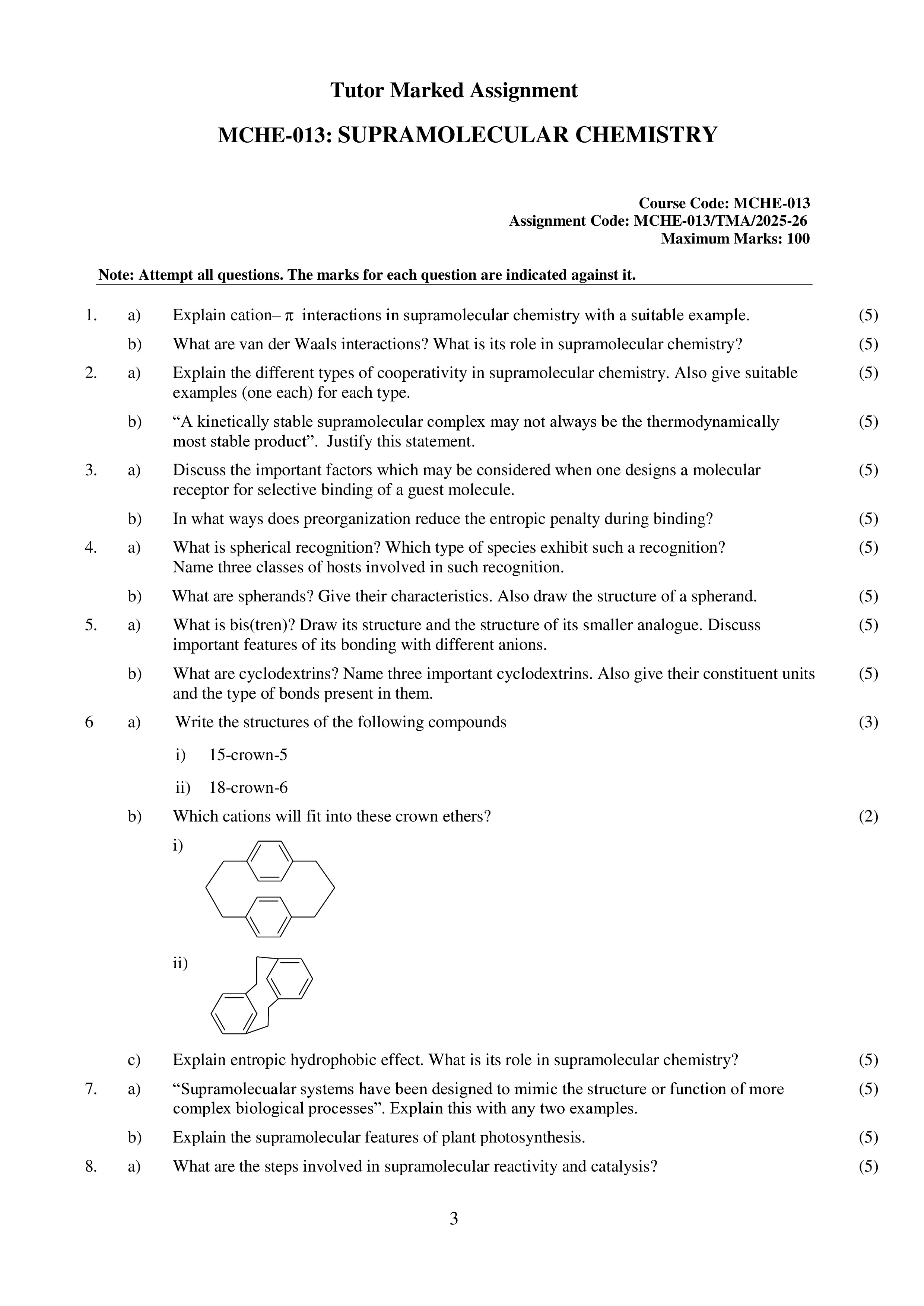 IGNOU MCHE 013 Solved Assignment 2025-2026 – Supramolecular Chemistry (English) | IGNOU Students Portal