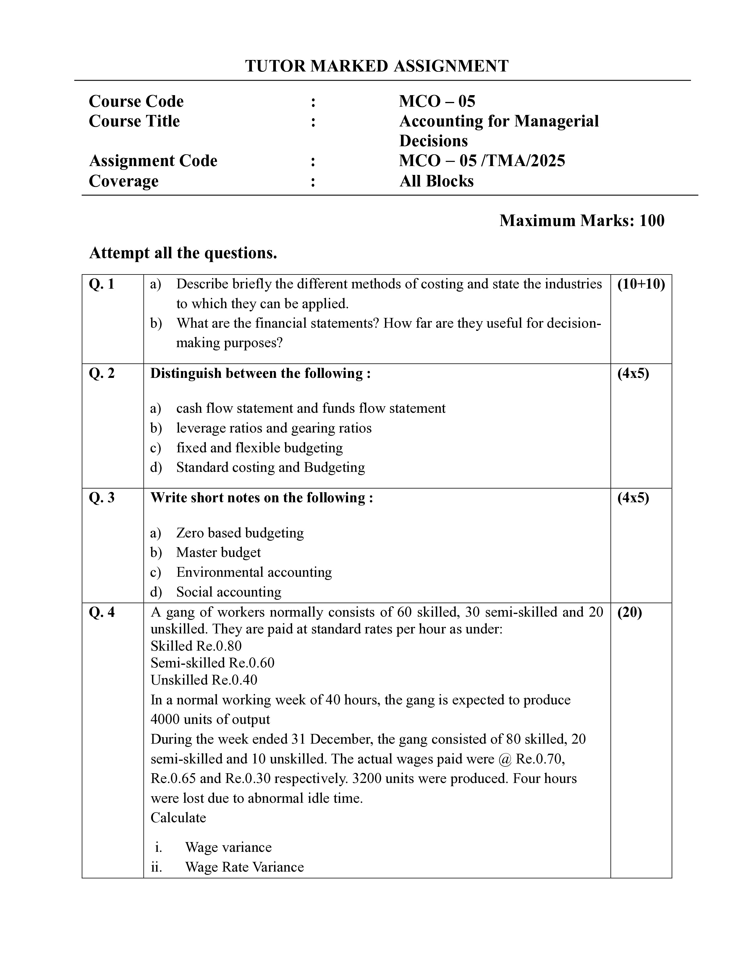 IGNOU MCO 005 Solved Assignment 2025-25 – Accounting for Managerial Decisions (English) | IGNOU Students Portal