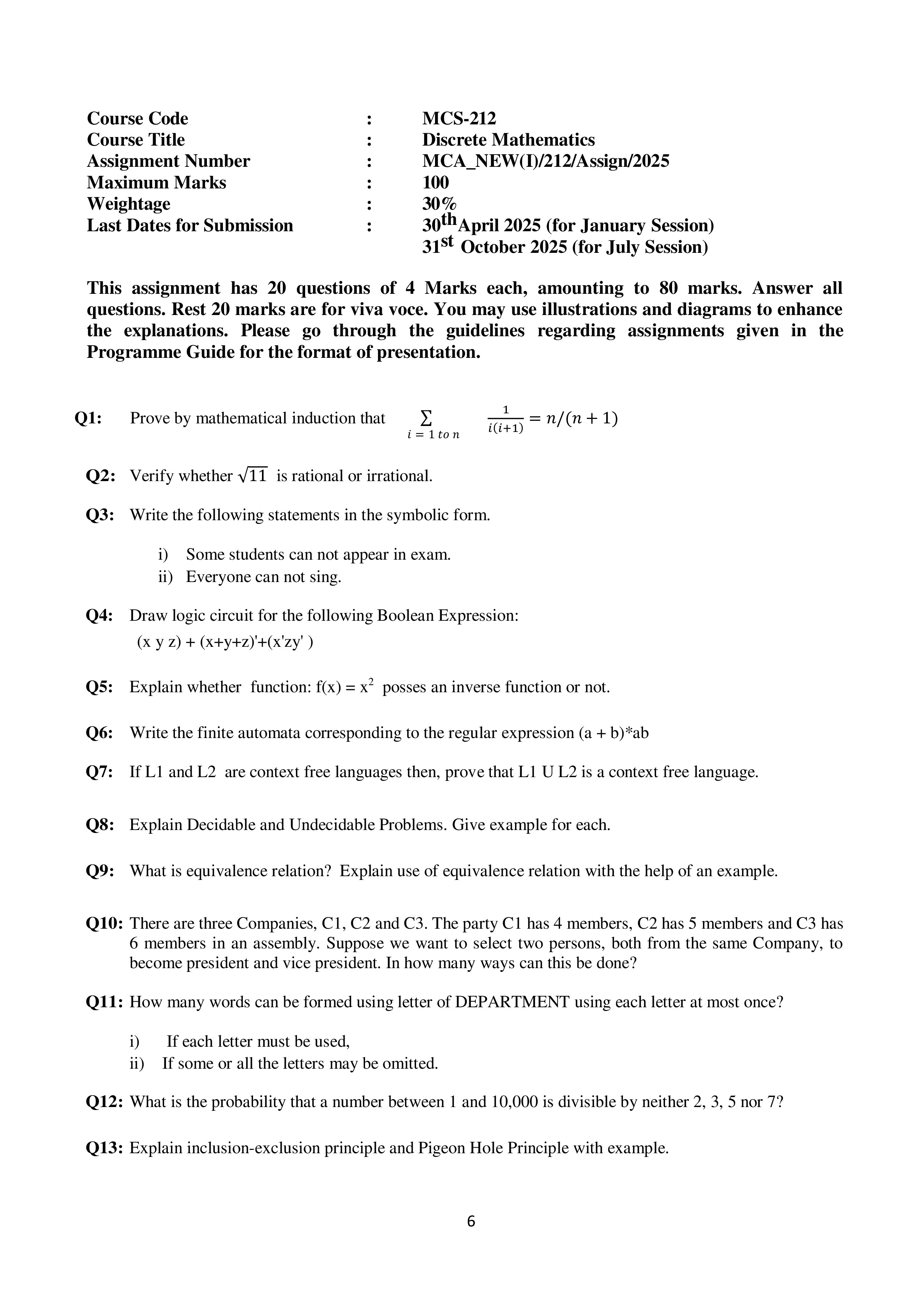 IGNOU MCS 212 Solved Assignment 2025-25 – Discrete Mathematics (English) | IGNOU Students Portal