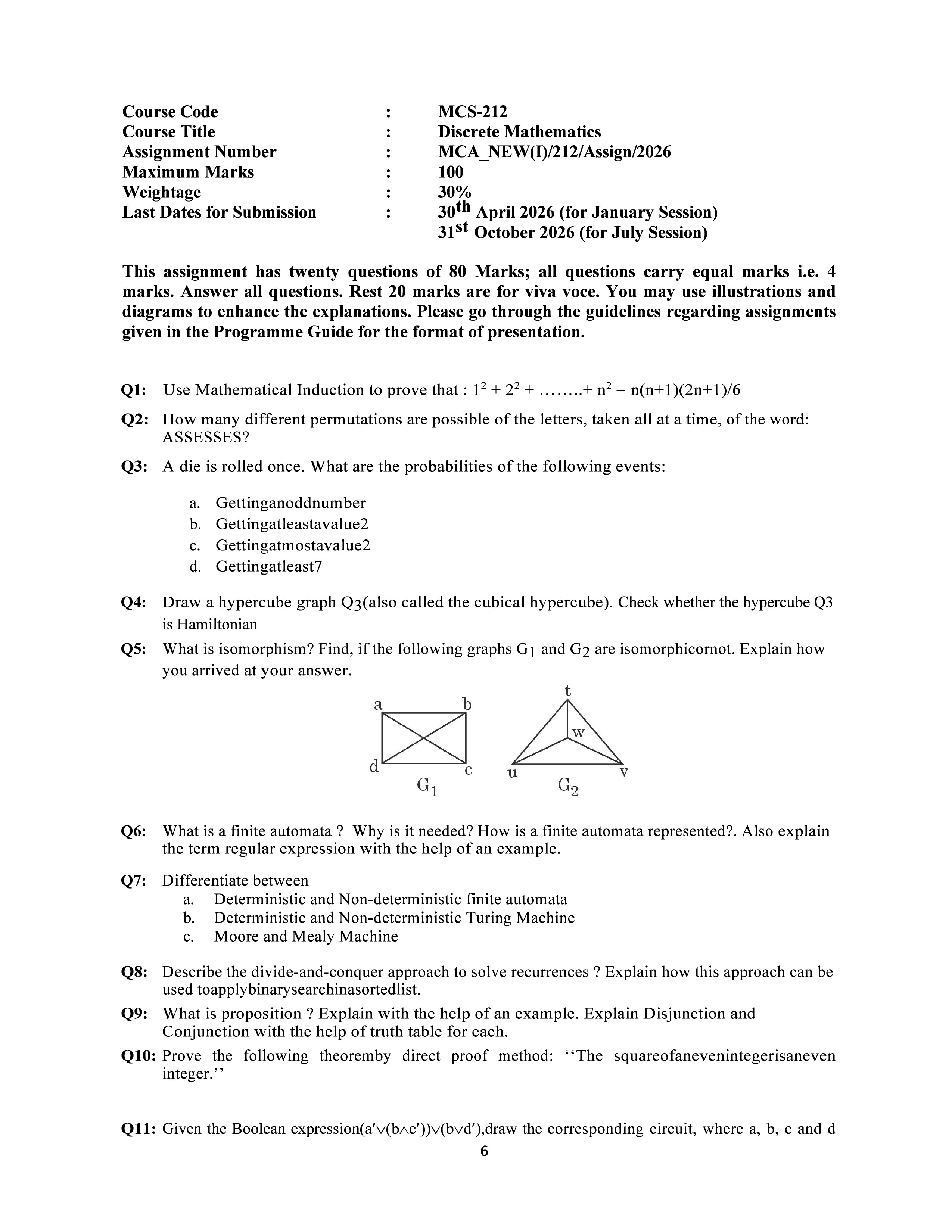 IGNOU MCS 212 Solved Assignment 2026-26 – Discrete Mathematics (English) | IGNOU Students Portal