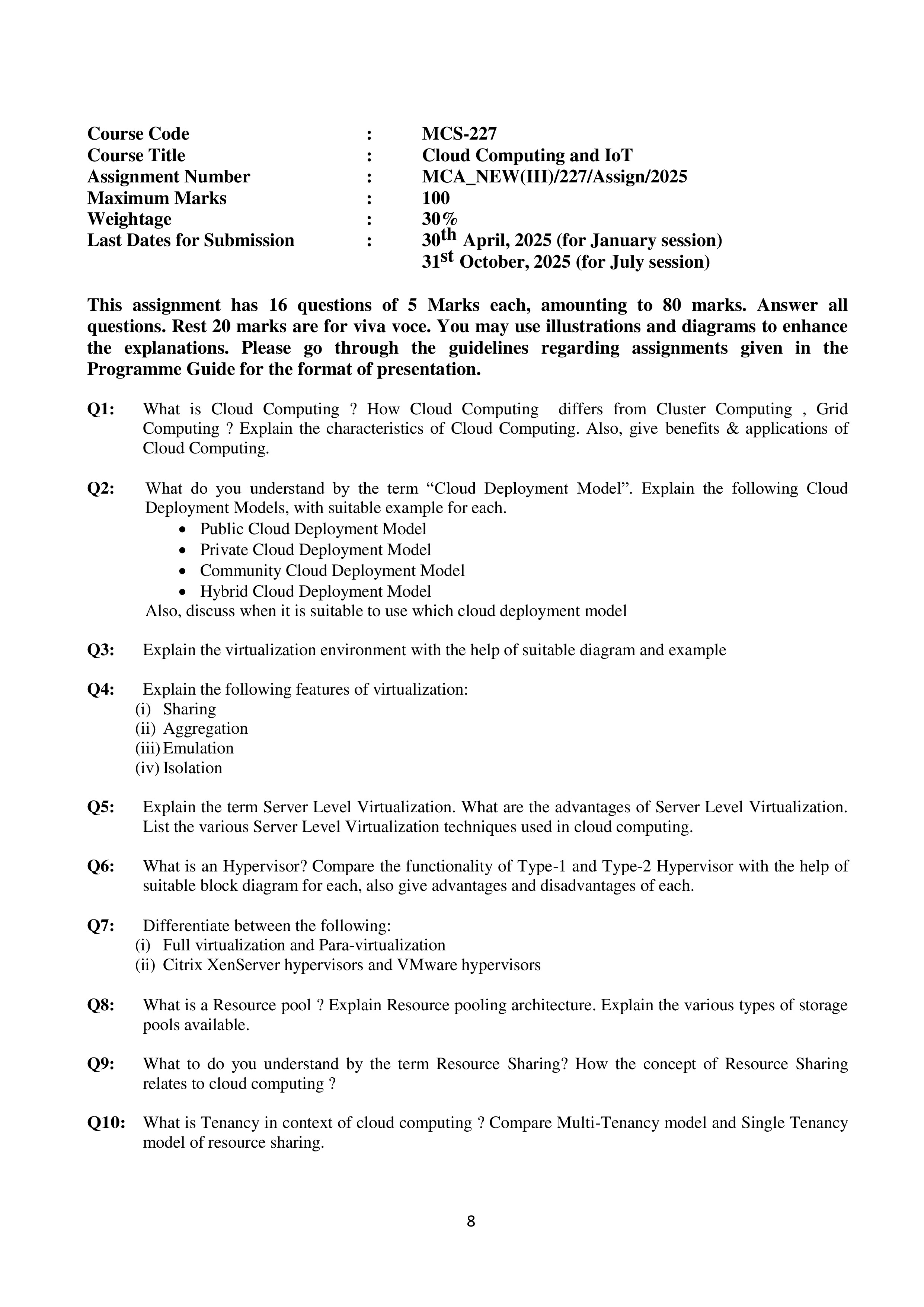 IGNOU MCS 227 Solved Assignment 2025-25 – Cloud Computing and IoT (English) | IGNOU Students Portal