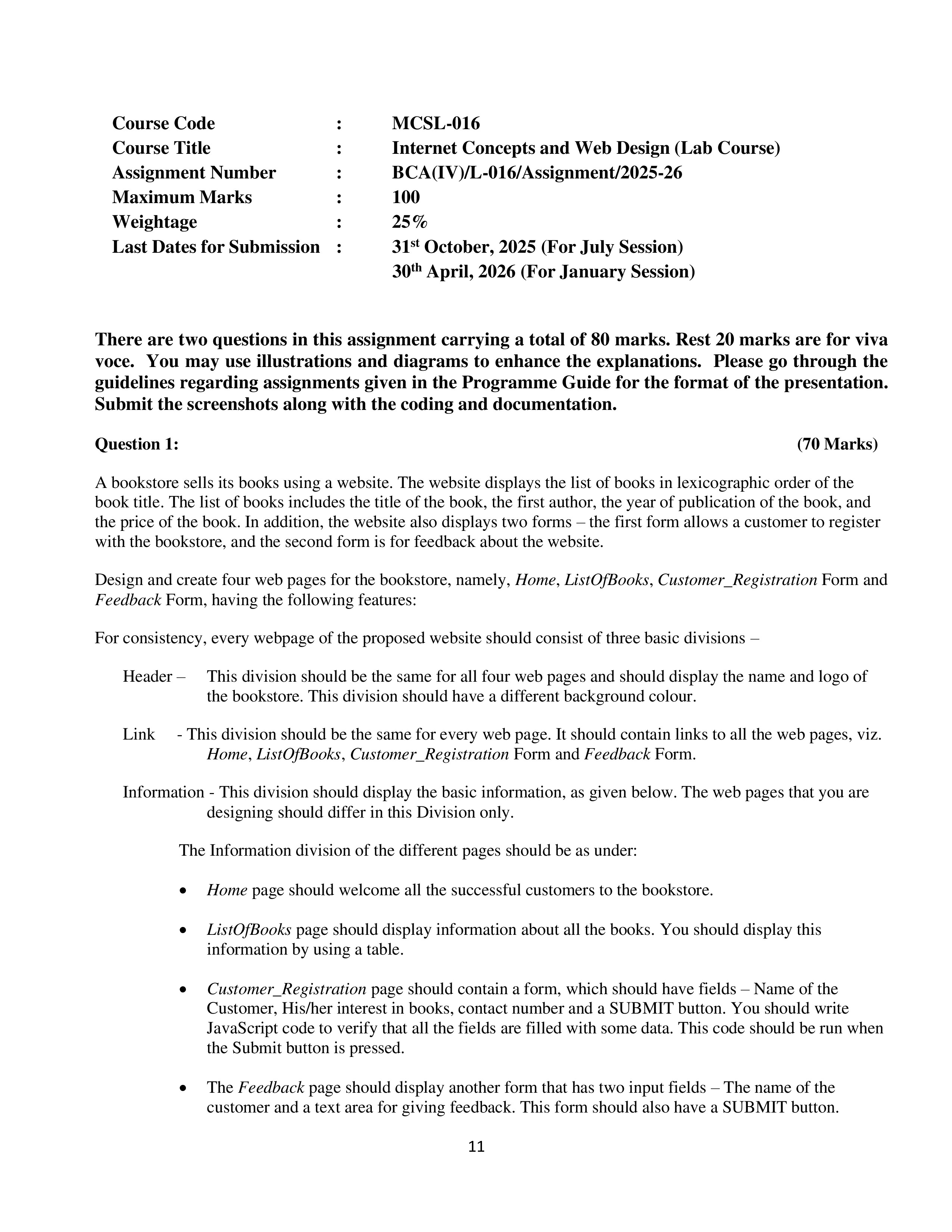 IGNOU MCSL 016 Solved Assignment 2025-2026 – Internet Concepts and Web Design (English) | IGNOU Students Portal
