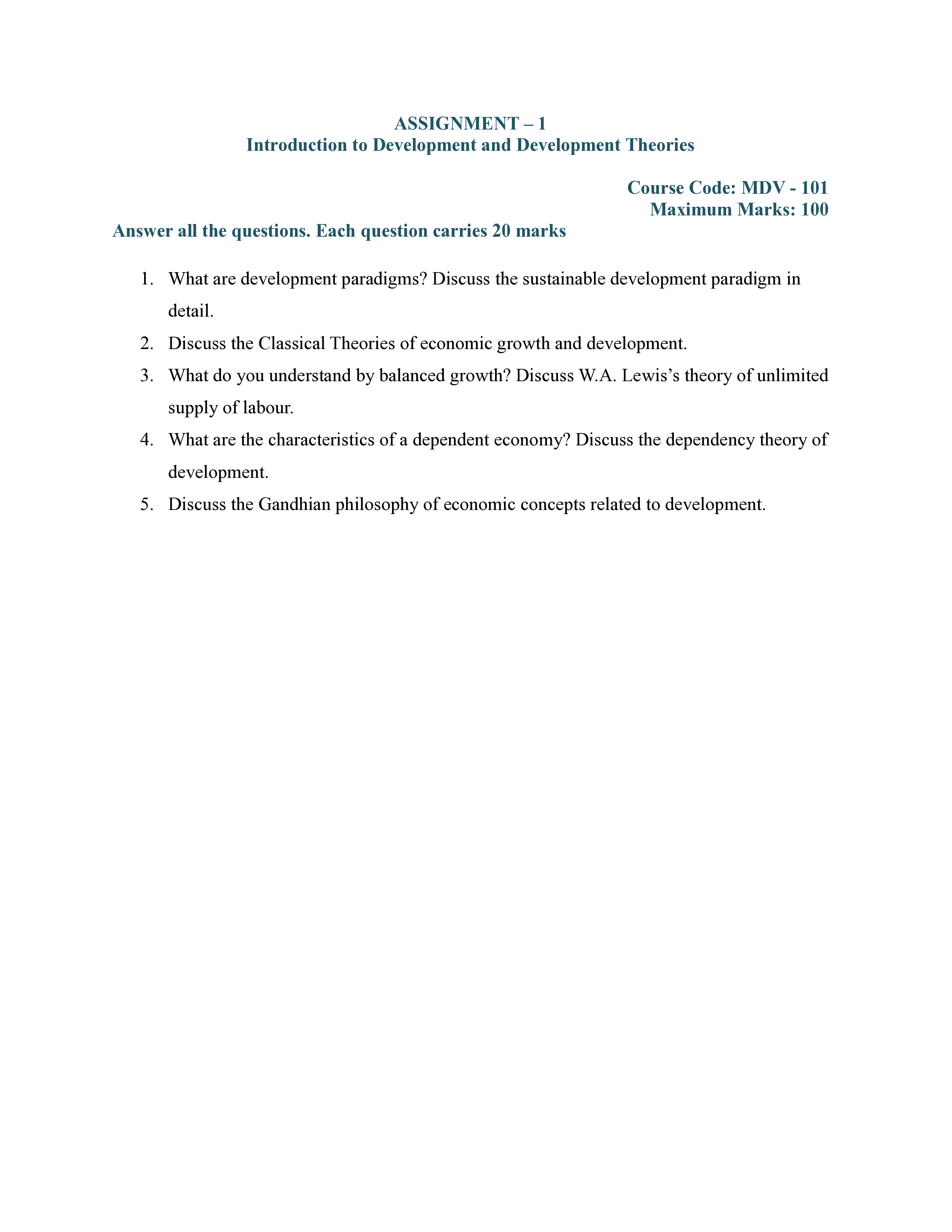 IGNOU MDV 101 Solved Assignment 2025-2026 – Introduction to Development and Development Theories (English) | IGNOU Students Portal