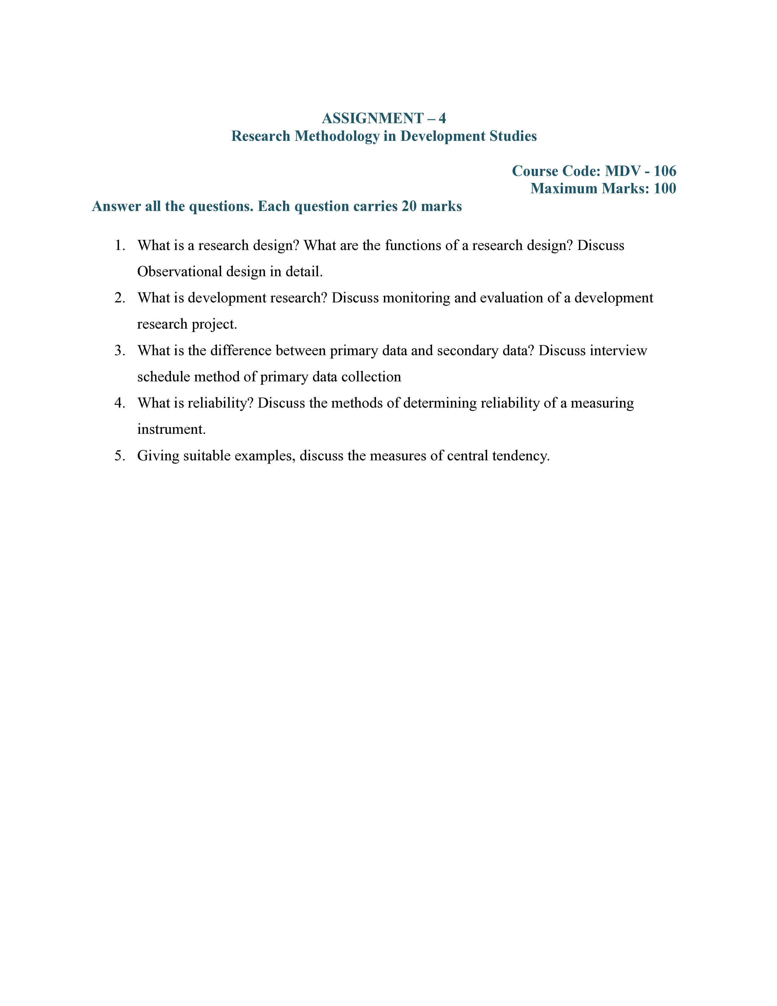 IGNOU MDV 106 Solved Assignment 2025-2026 – Research Methodology in Development Studies (English) | IGNOU Students Portal