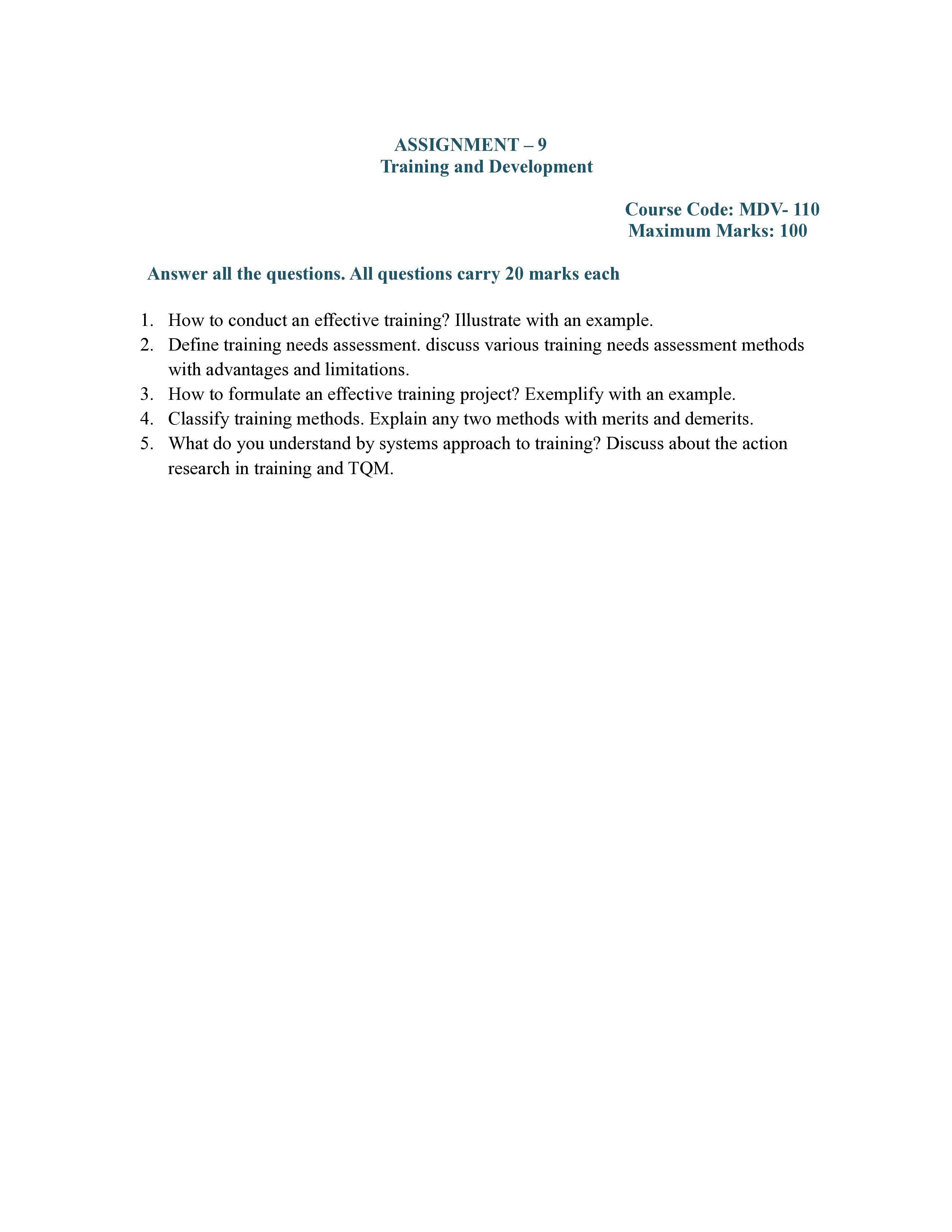 IGNOU MDV 110 Solved Assignment 2025-2026 – Training and Development (English) | IGNOU Students Portal