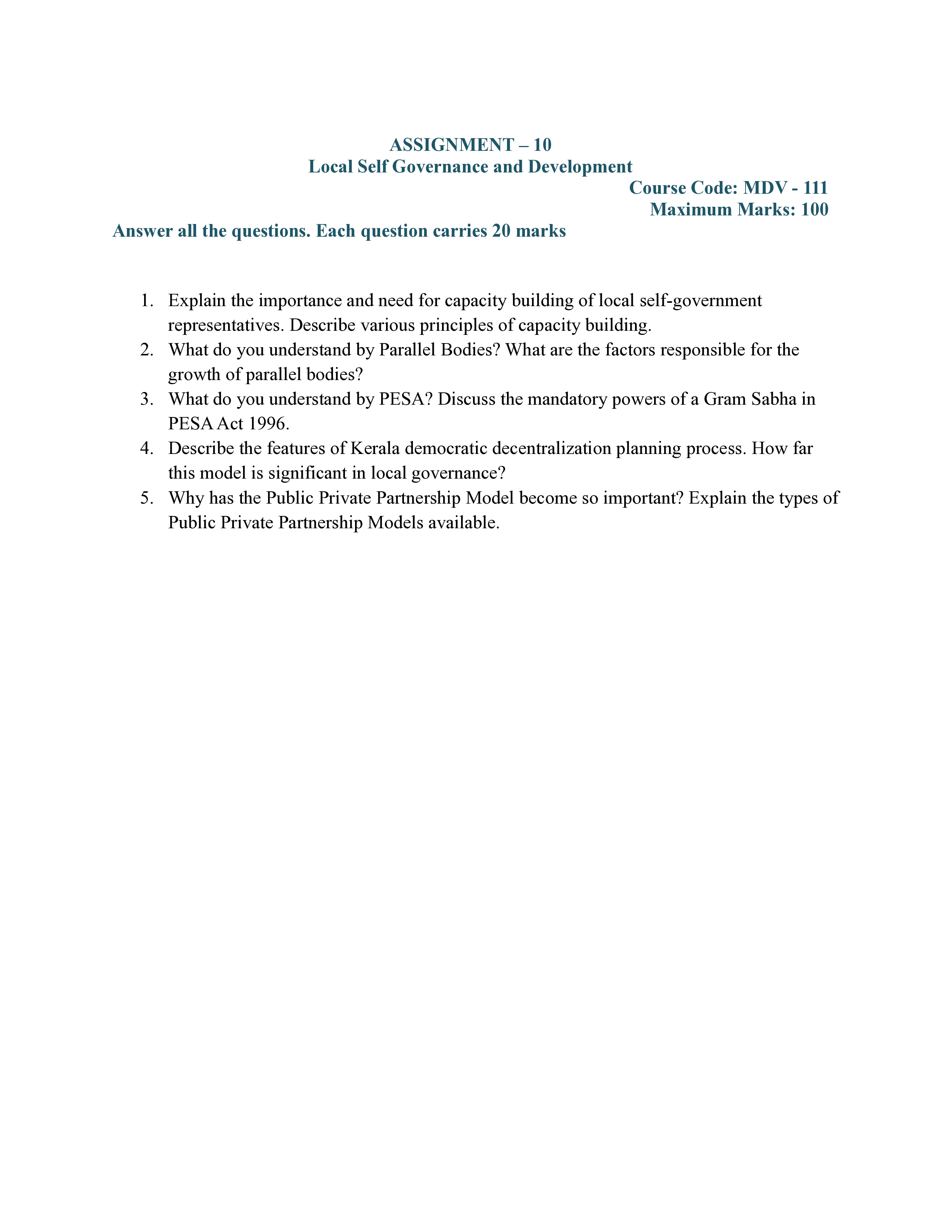 IGNOU MDV 111 Solved Assignment 2025-2026 – Local Self Governance and Development (English) | IGNOU Students Portal