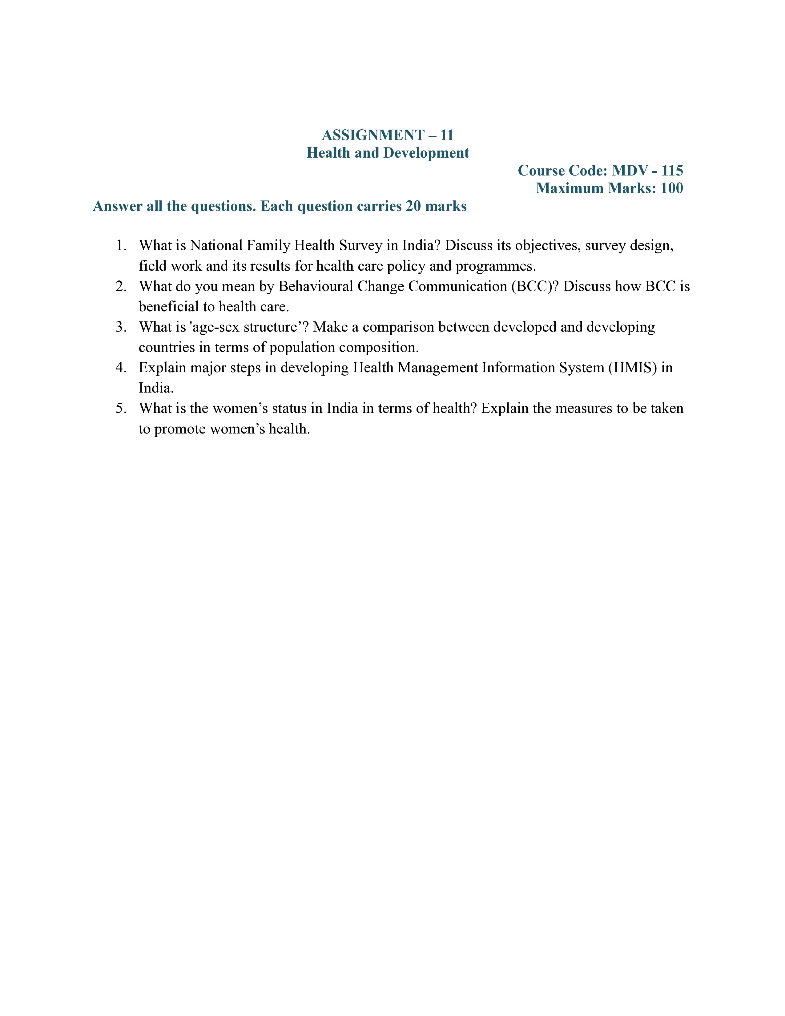 IGNOU MDV 115 Solved Assignment 2025-2026 – Health and Development (English) | IGNOU Students Portal