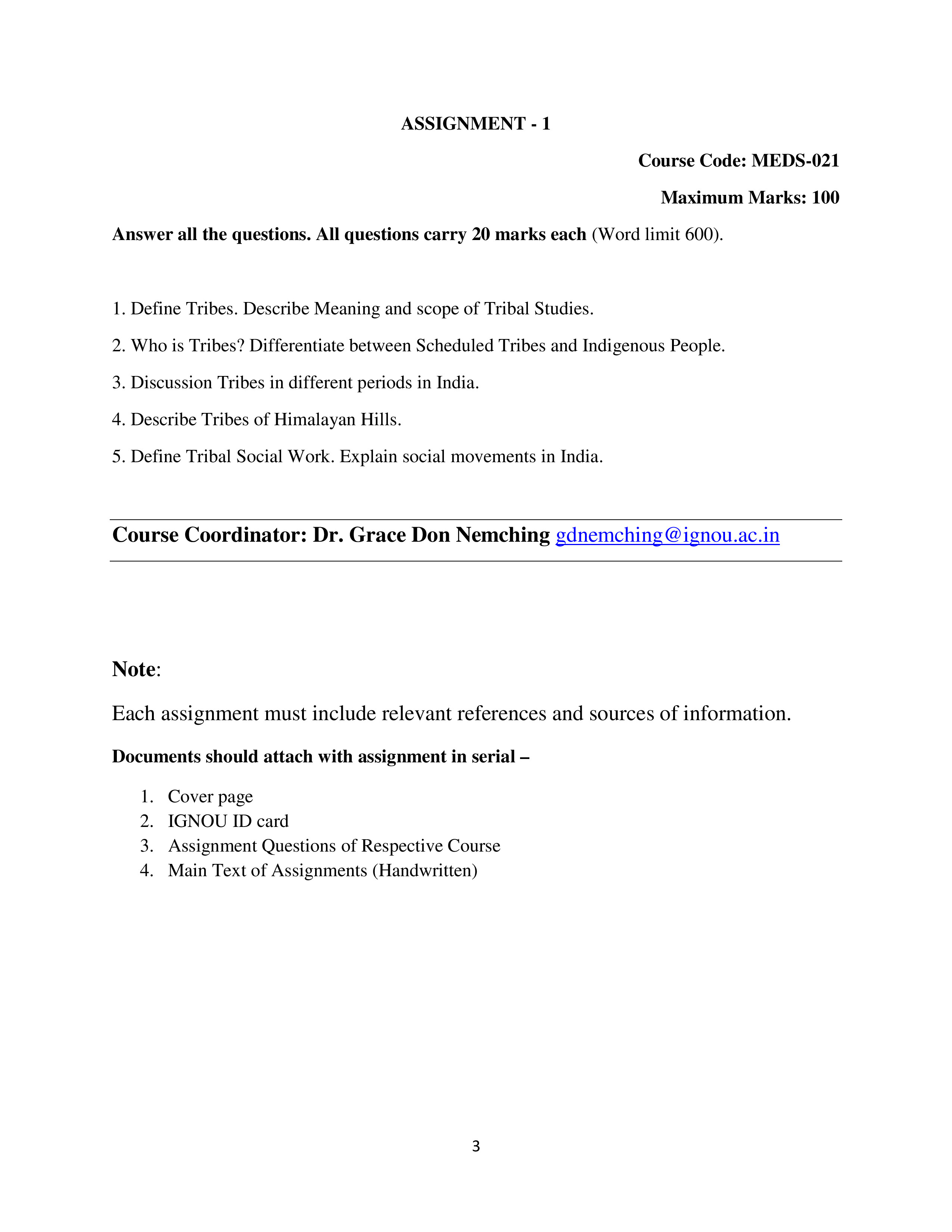 IGNOU MEDS 021 Solved Assignment 2025-25 – Introduction to Tribal Studies and Tribes (English) | IGNOU Students Portal