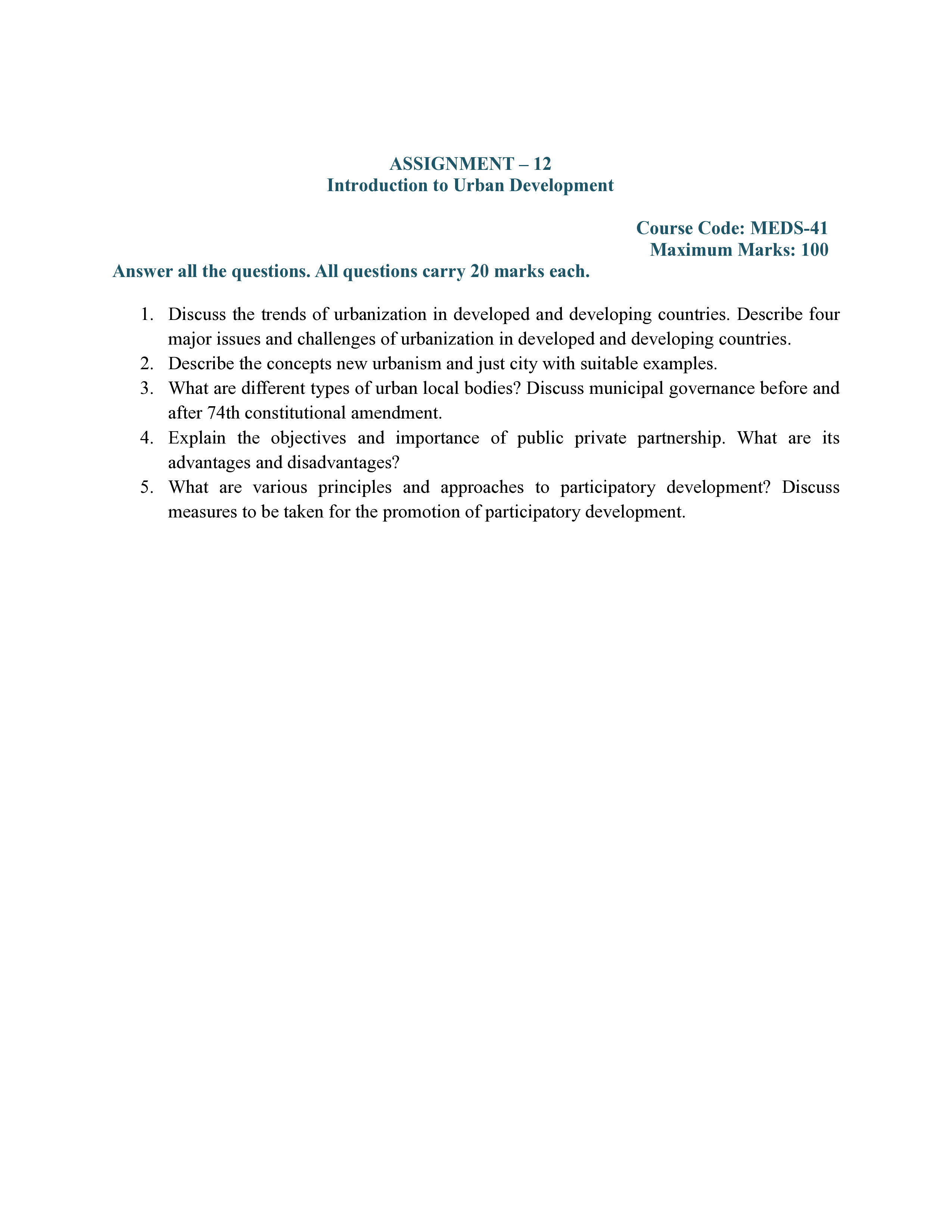 IGNOU MEDS 041 Solved Assignment 2025-2026 – Introduction to Urban Development (English) | IGNOU Students Portal