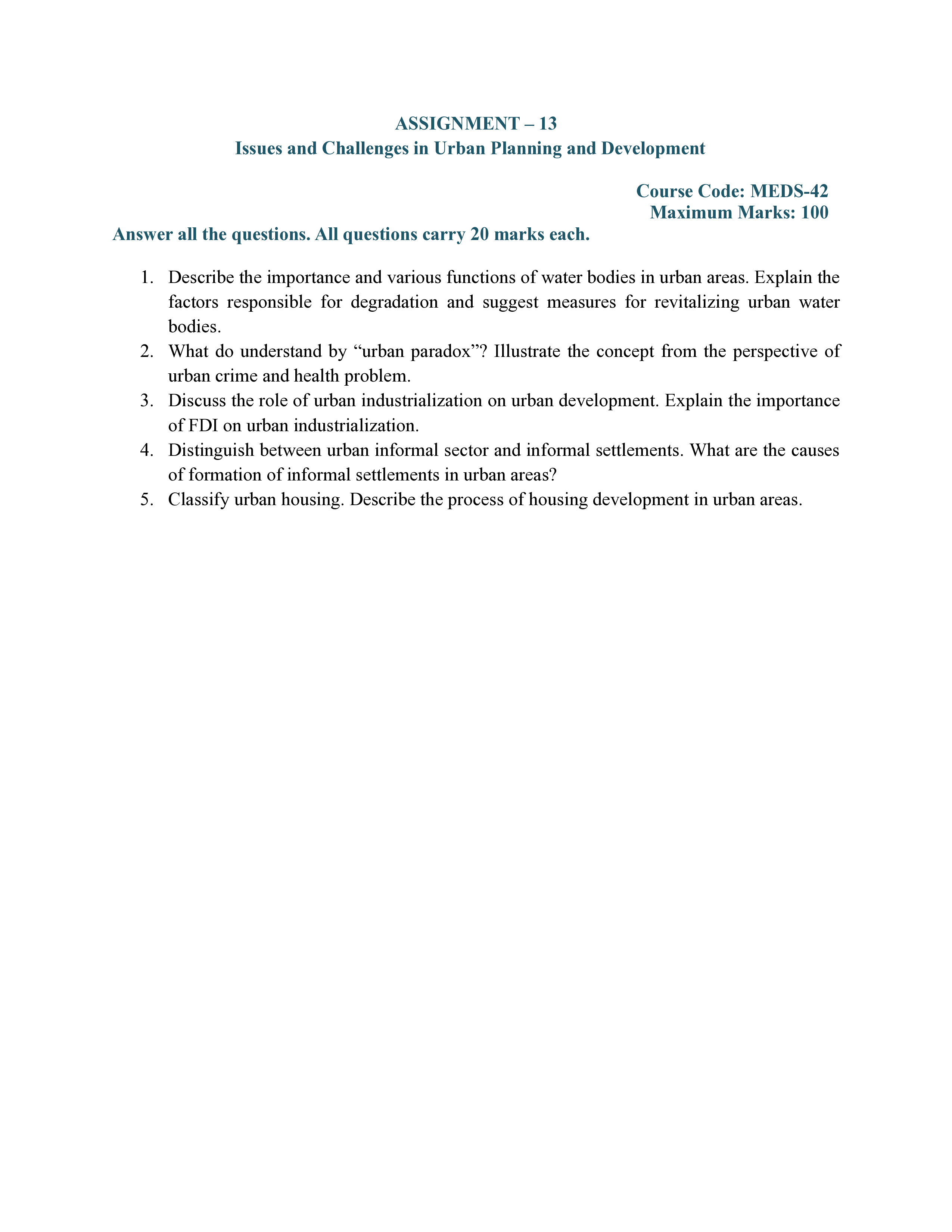 IGNOU MEDS 042 Solved Assignment 2025-2026 – Issues and Challenges in Urban Planning and Development (English) | IGNOU Students Portal