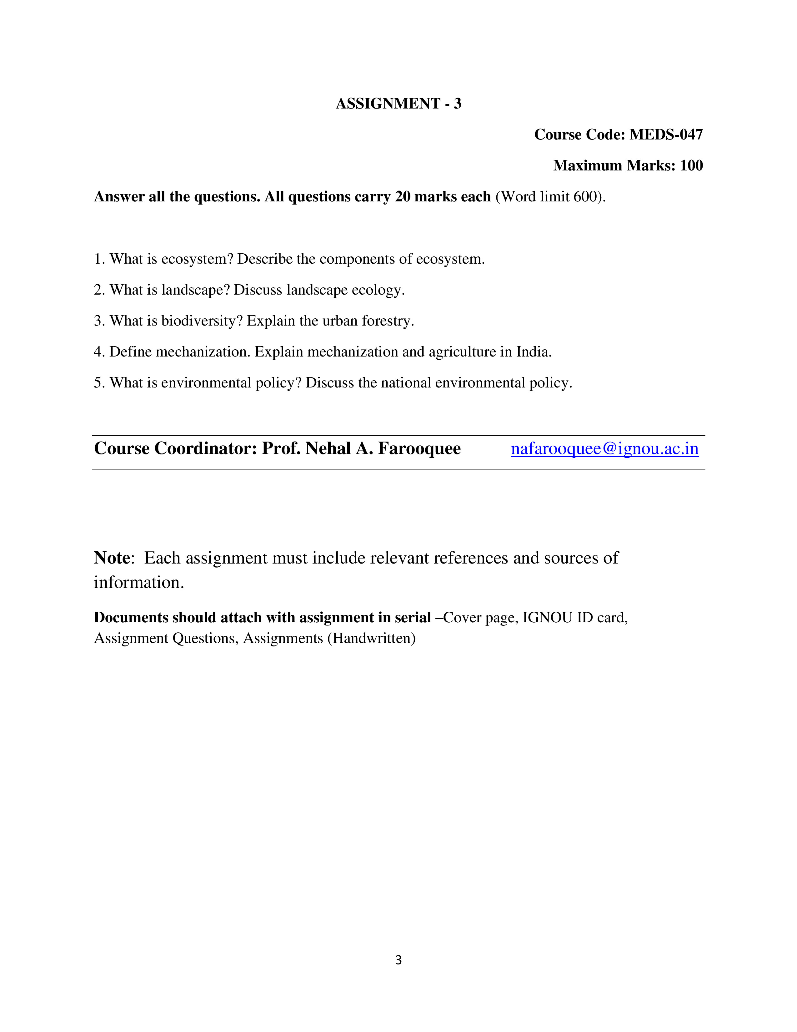 IGNOU MEDS 047 Solved Assignment 2025-25 – Ecology, Environment and Urban Development (English) | IGNOU Students Portal