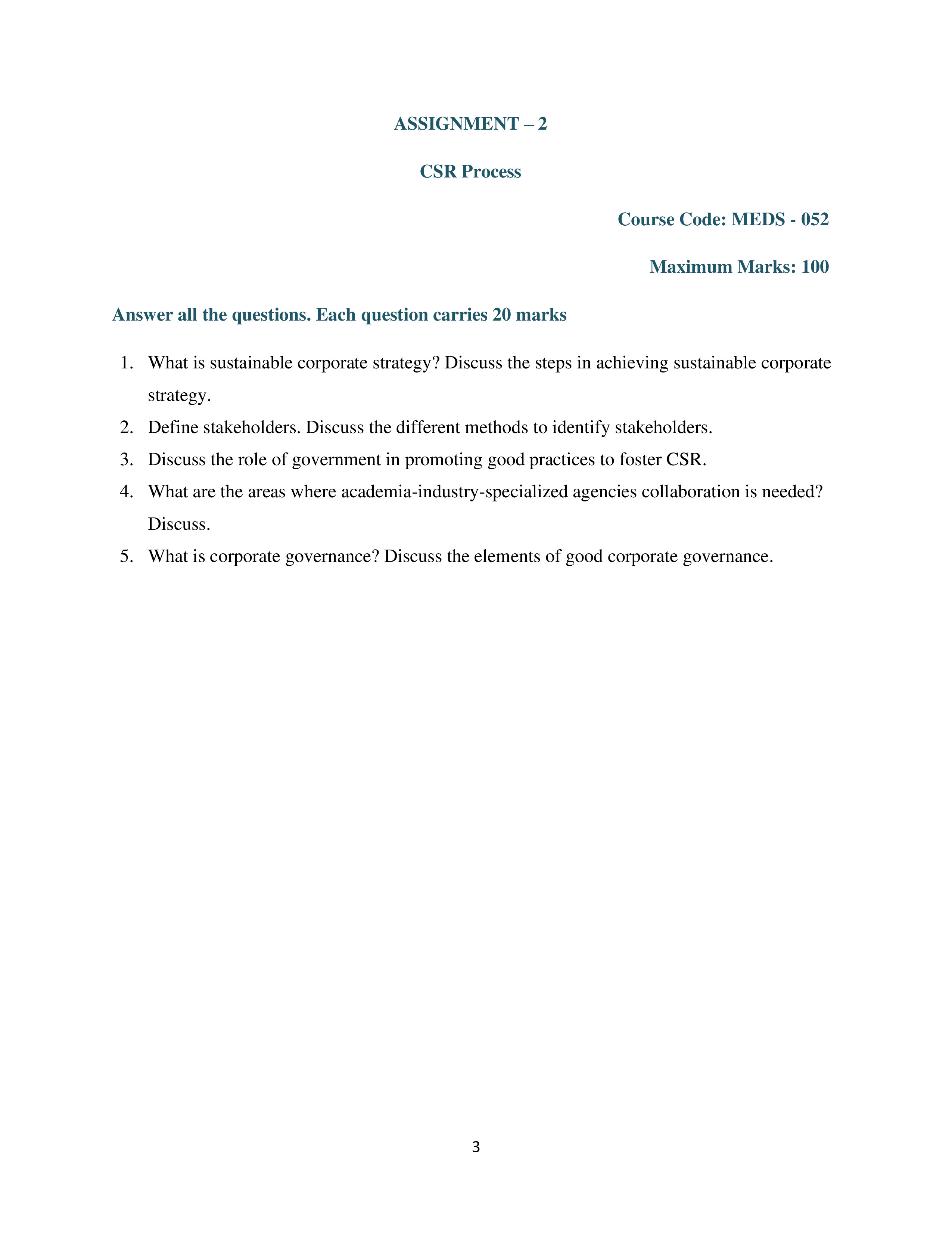 IGNOU MEDS 052 Solved Assignment 2025-2026 – CSR Process (English) | IGNOU Students Portal