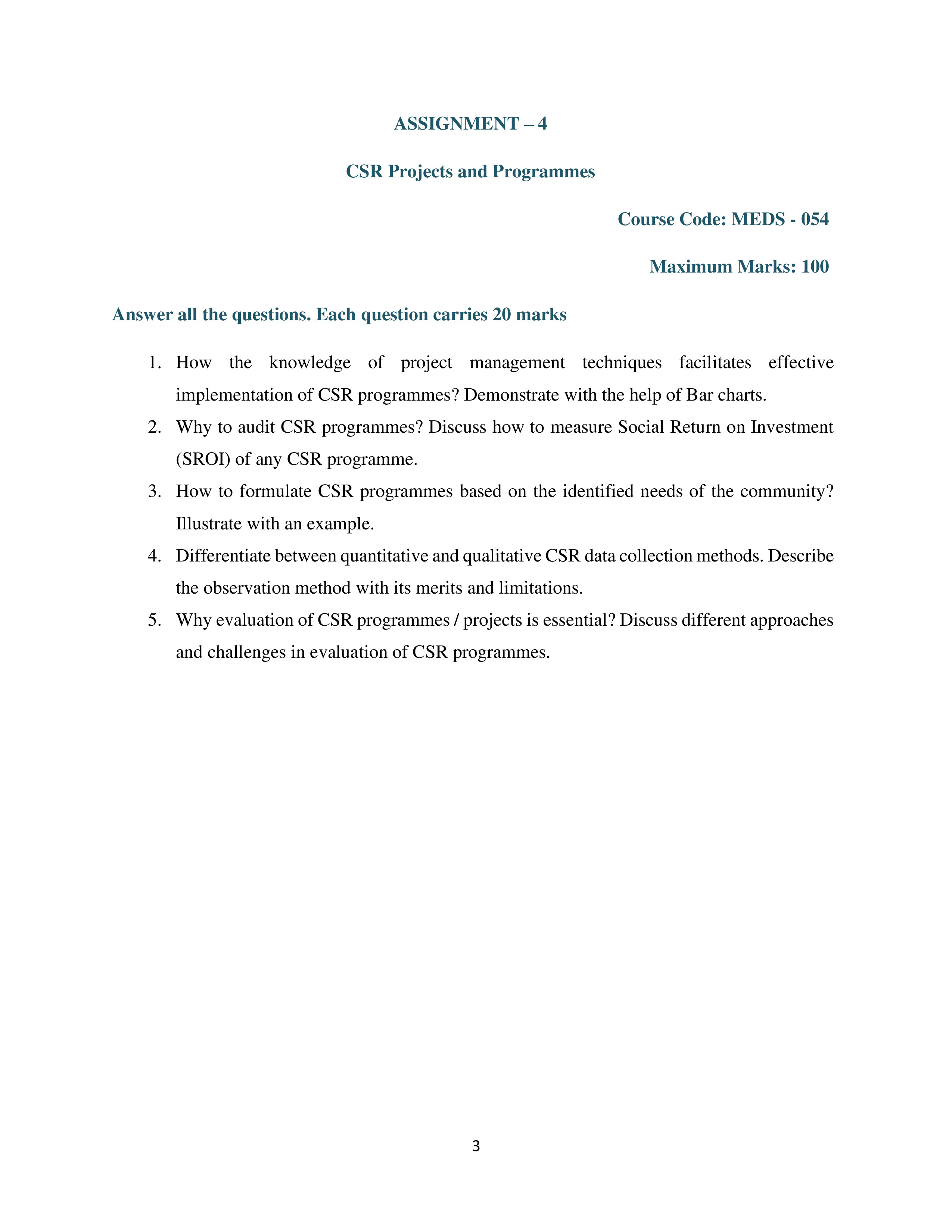 IGNOU MEDS 054 Solved Assignment 2025-2026 – CSR Projects and Programmes (English) | IGNOU Students Portal