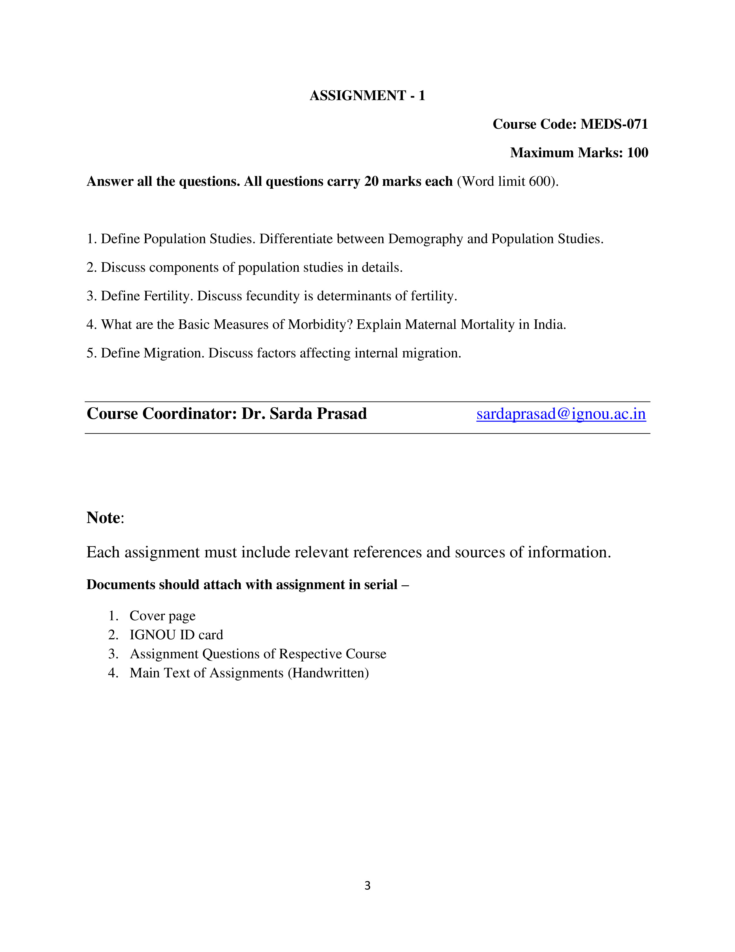 IGNOU MEDS 071 Solved Assignment 2025-25 – Introduction to Population Studies (English) | IGNOU Students Portal