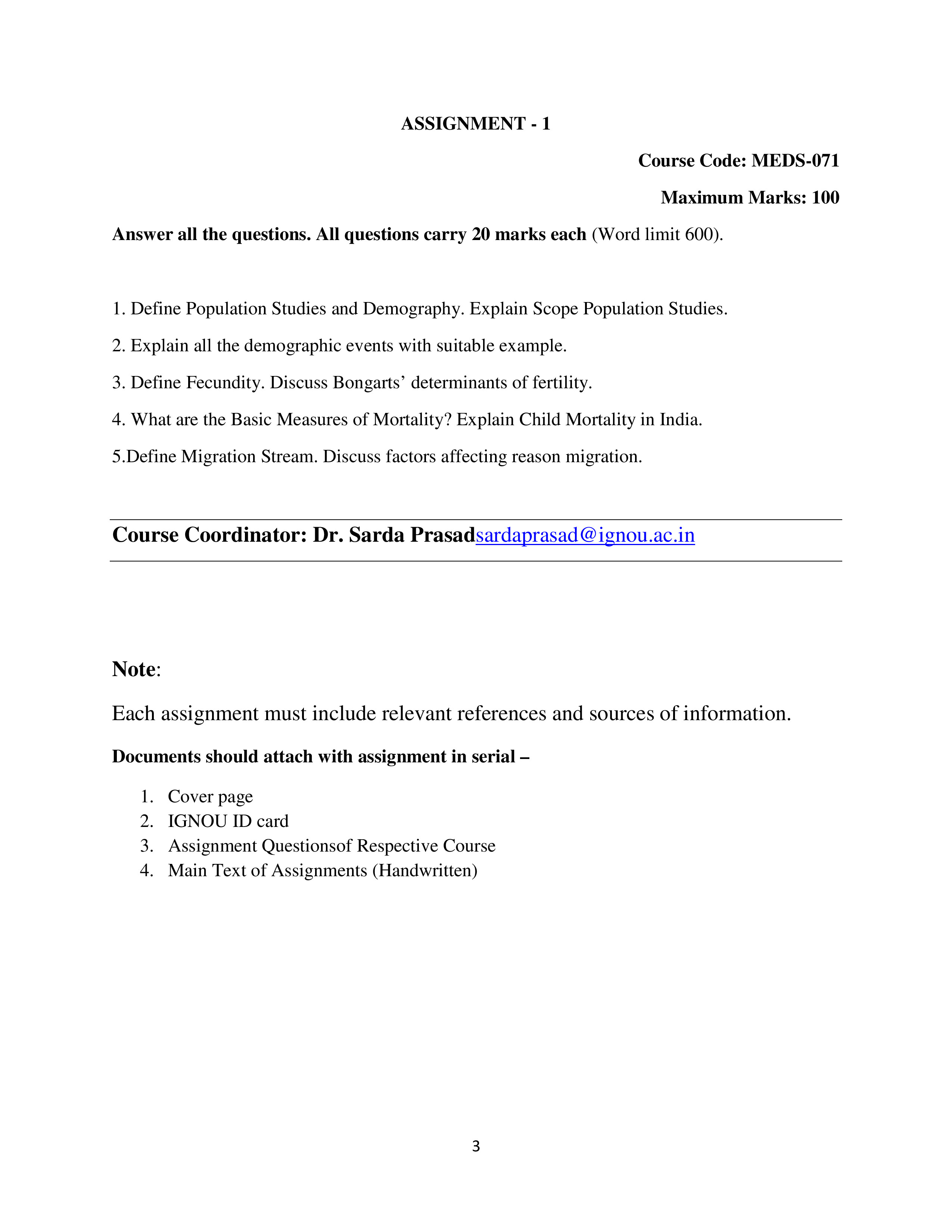 IGNOU MEDS 071 Solved Assignment 2026-26 – Introduction to Population Studies (English) | IGNOU Students Portal