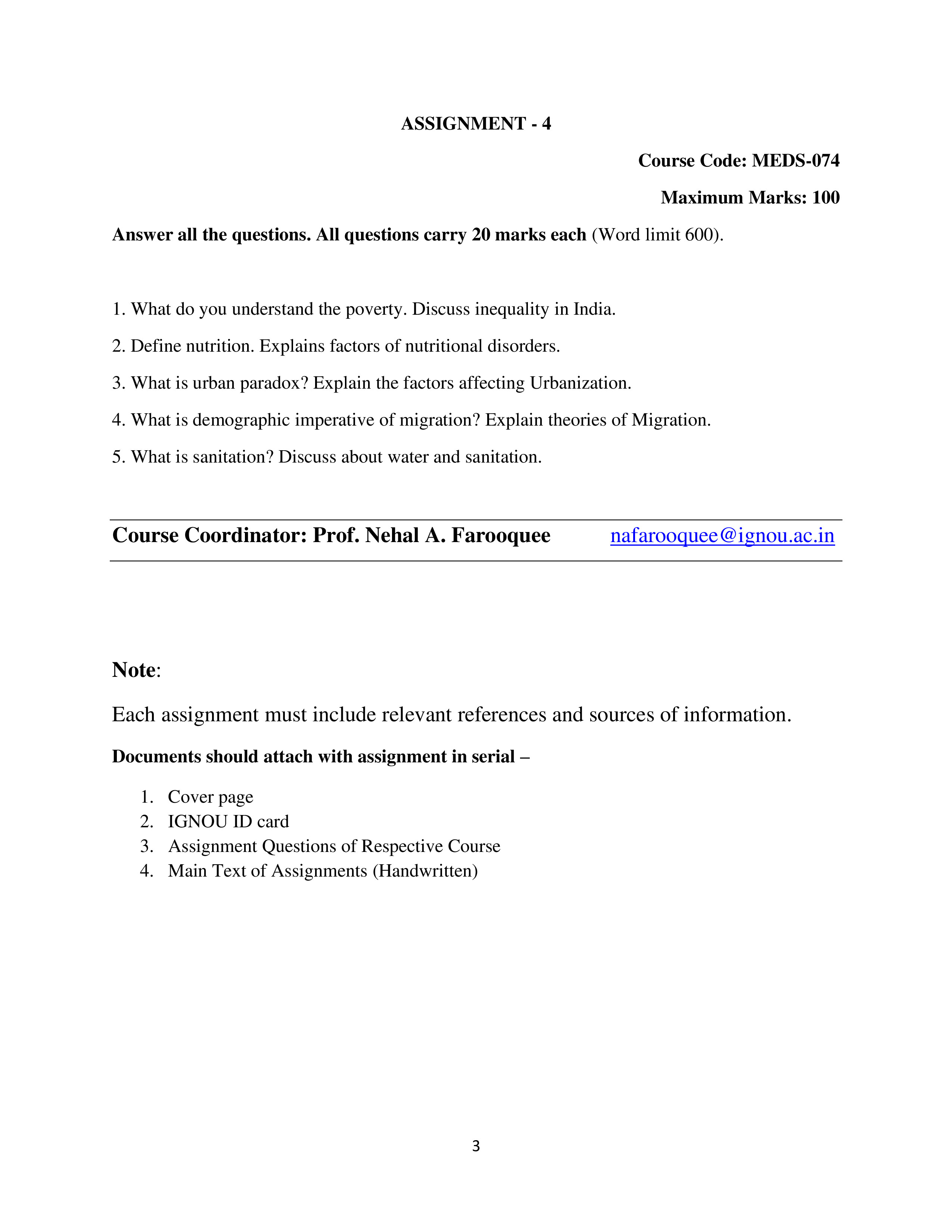 IGNOU MEDS 074 Solved Assignment 2025-25 – Population and DevelopmentIssues and Challenges (English) | IGNOU Students Portal