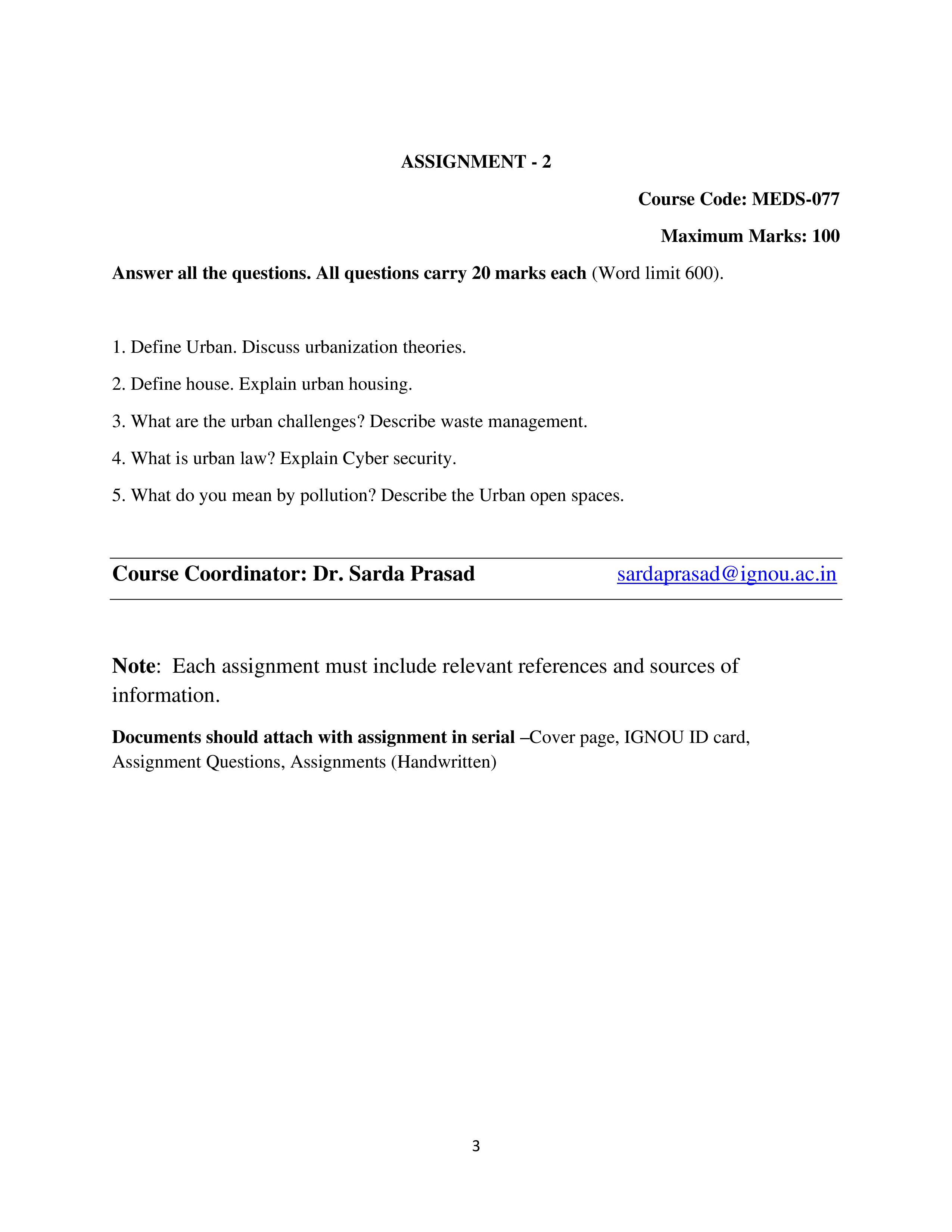 IGNOU MEDS 077 Solved Assignment 2025-25 – Urbanization and Urban Development Challenges (English) | IGNOU Students Portal