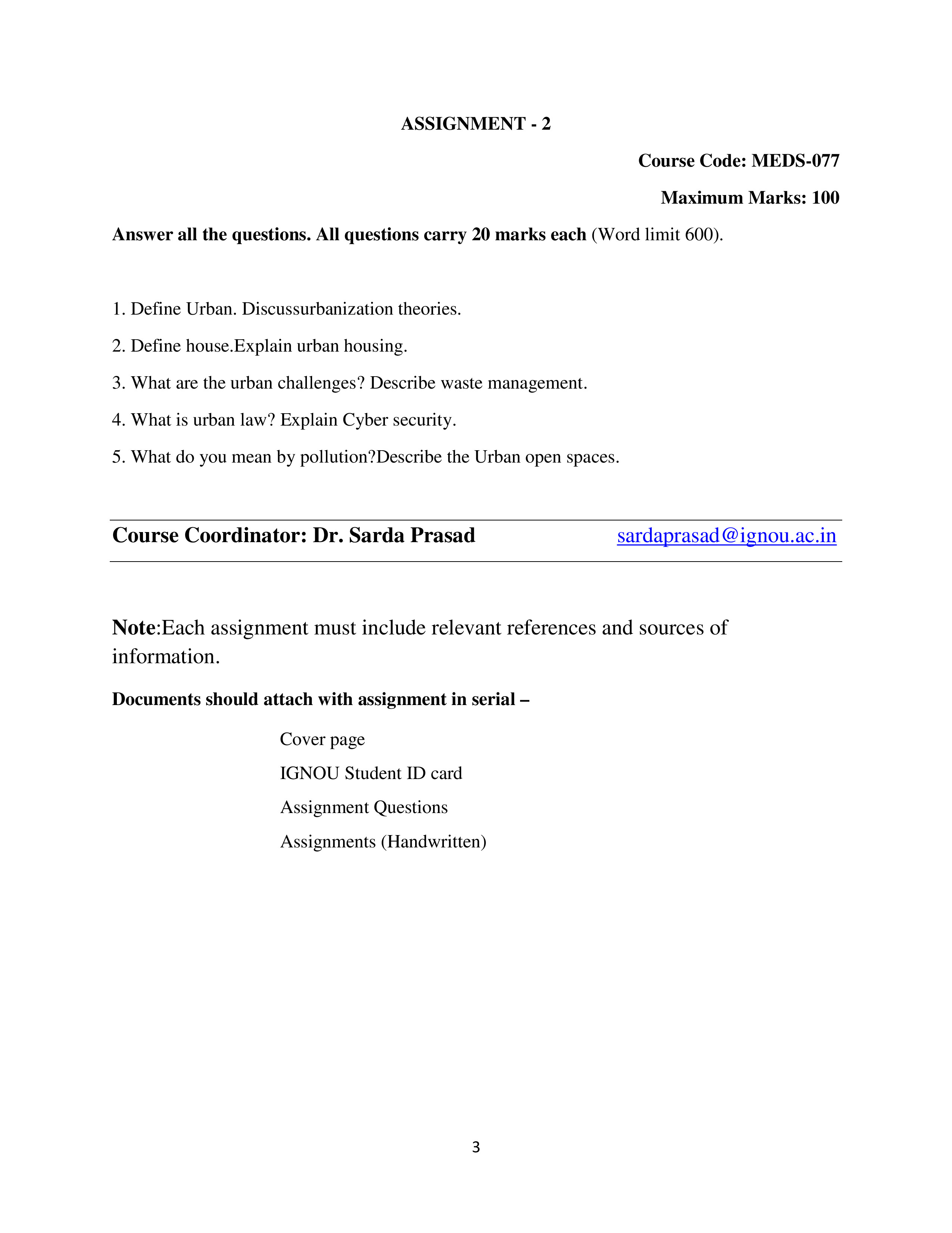 IGNOU MEDS 077 Solved Assignment 2026-26 – Urbanization and Urban Development Challenges (English) | IGNOU Students Portal