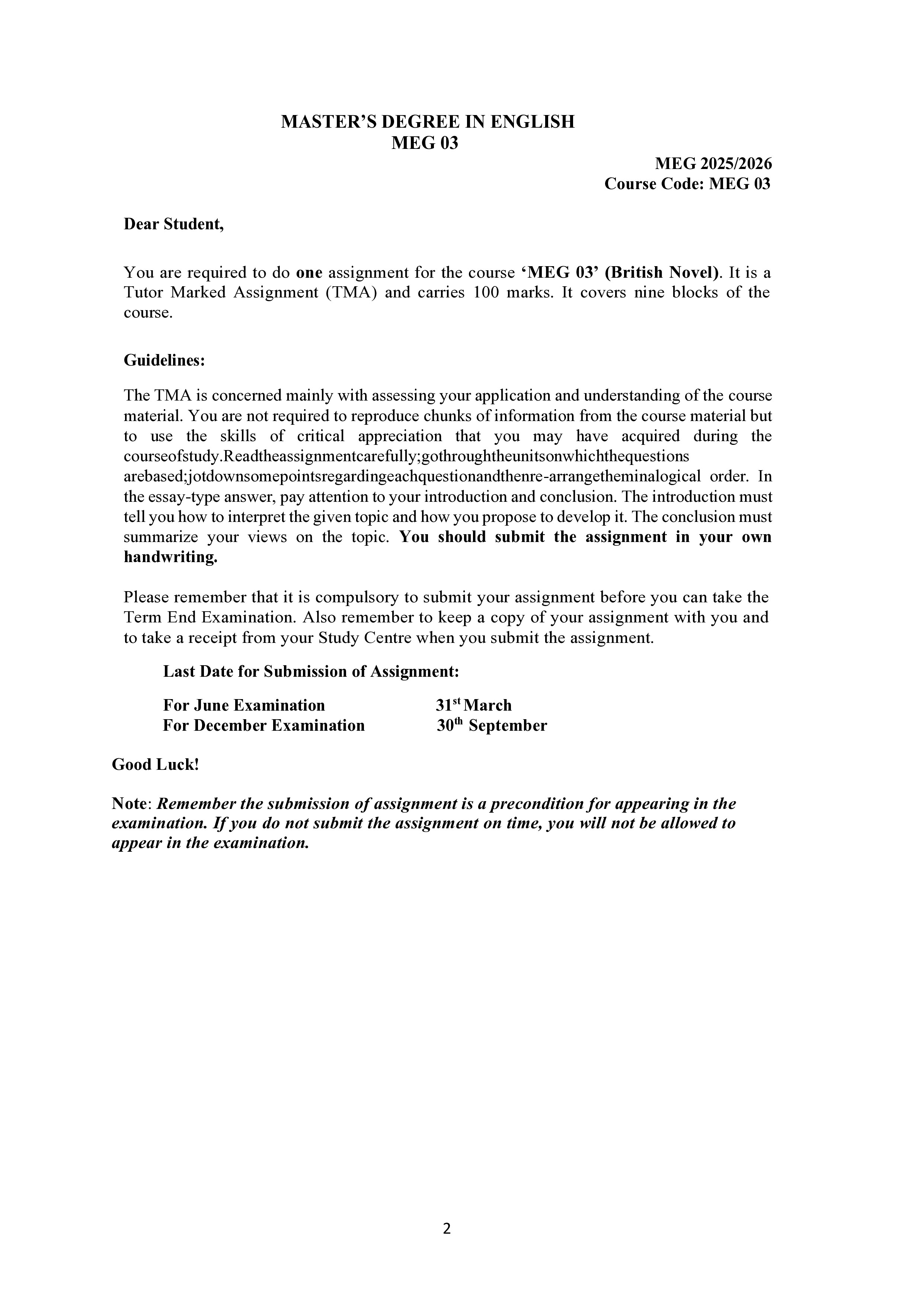IGNOU MEG 003 Solved Assignment 2025-2026 – British Novel (English) | IGNOU Students Portal