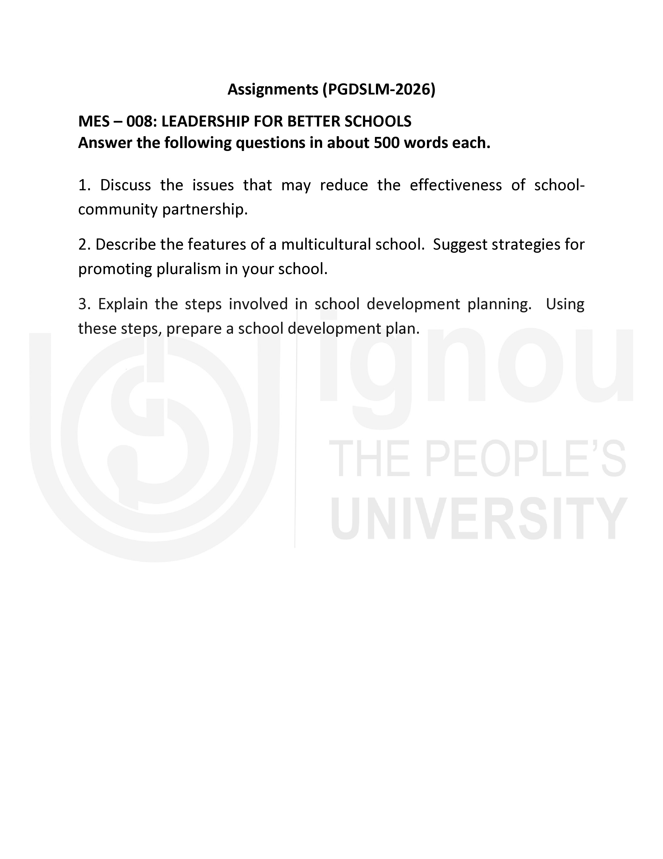 IGNOU MES 008 Solved Assignment 2026-26 – Leadership for Better Schools (English) | IGNOU Students Portal