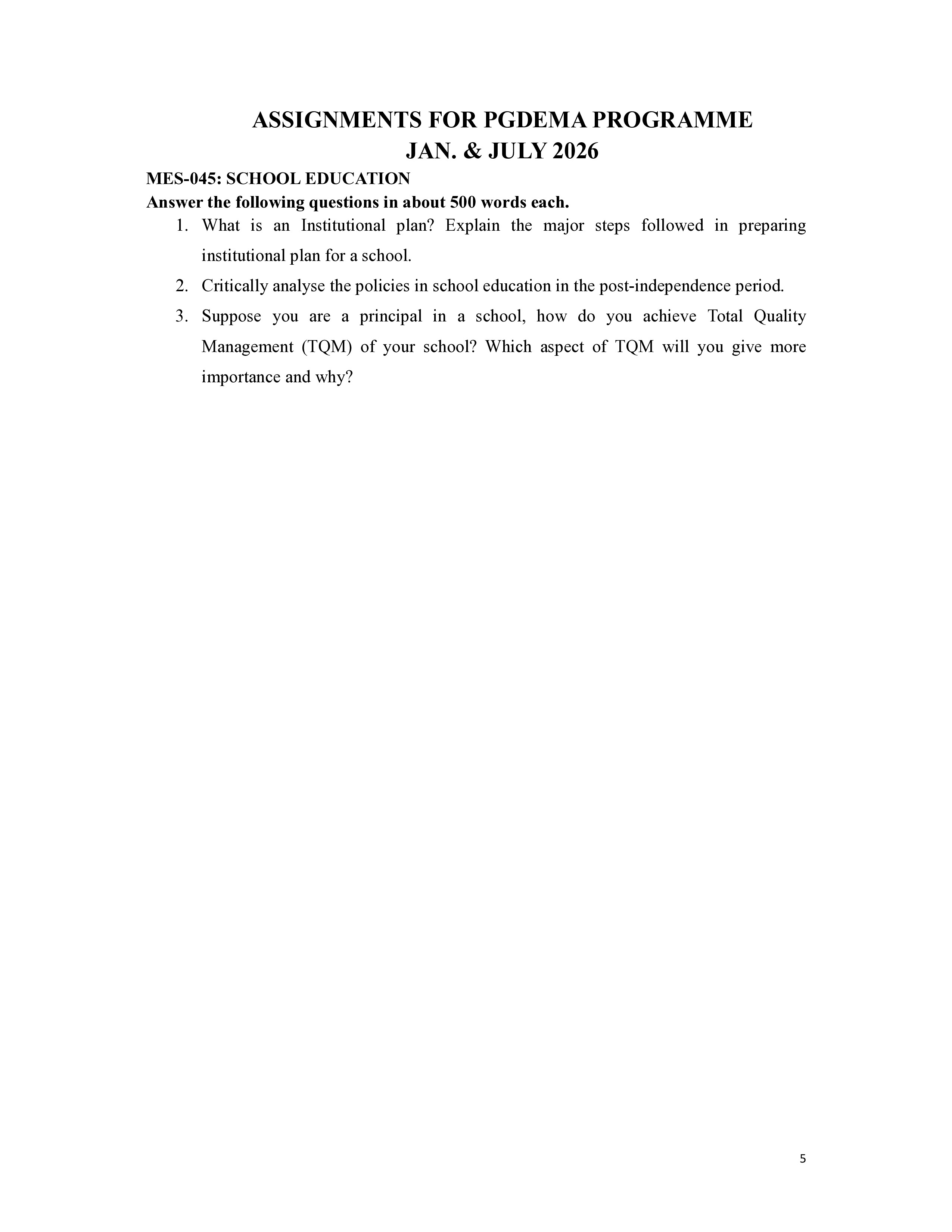 IGNOU MES 045 Solved Assignment 2026-26 – School Education (English) | IGNOU Students Portal