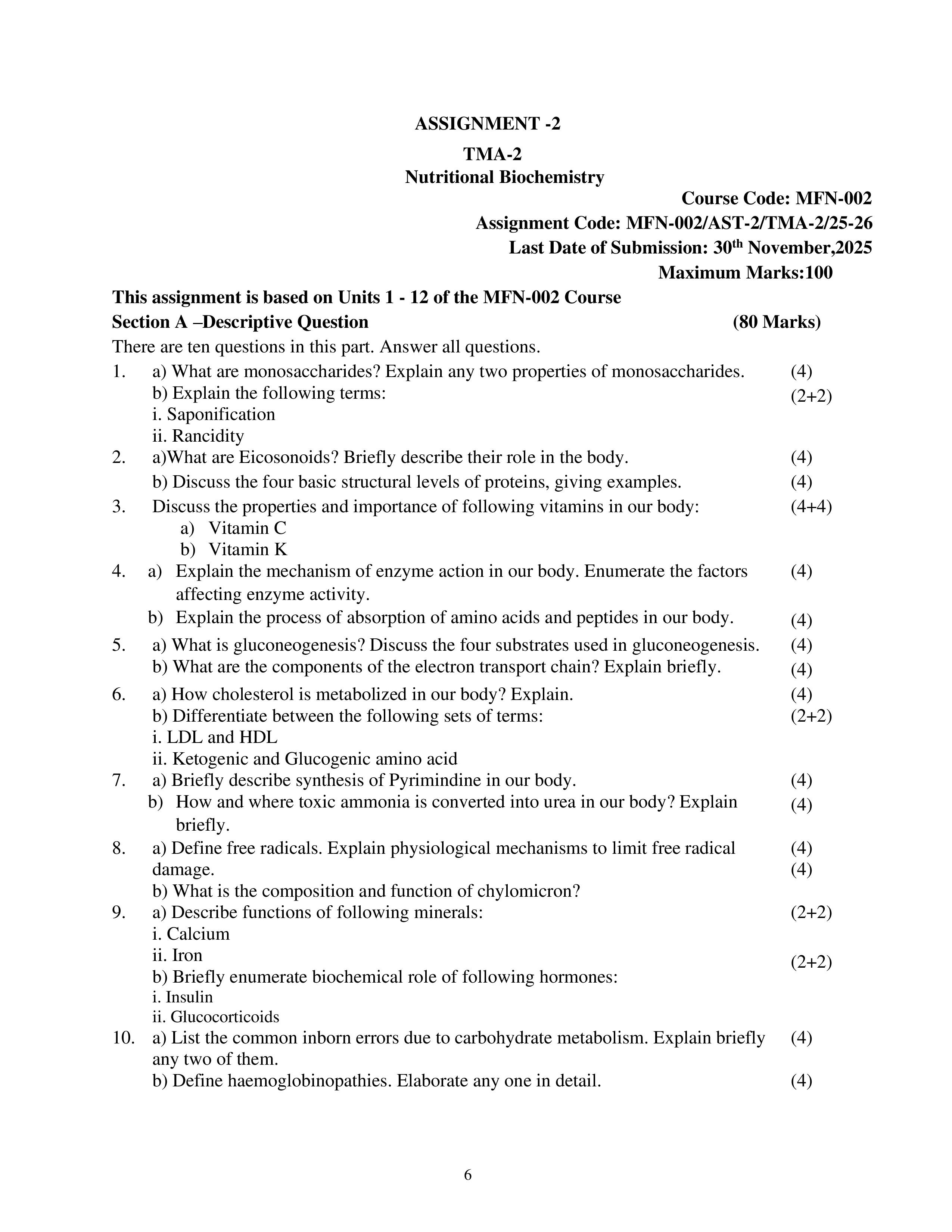 IGNOU MFN 002 Solved Assignment 2025-25 – Nutritional Biochemistry (English) | IGNOU Students Portal
