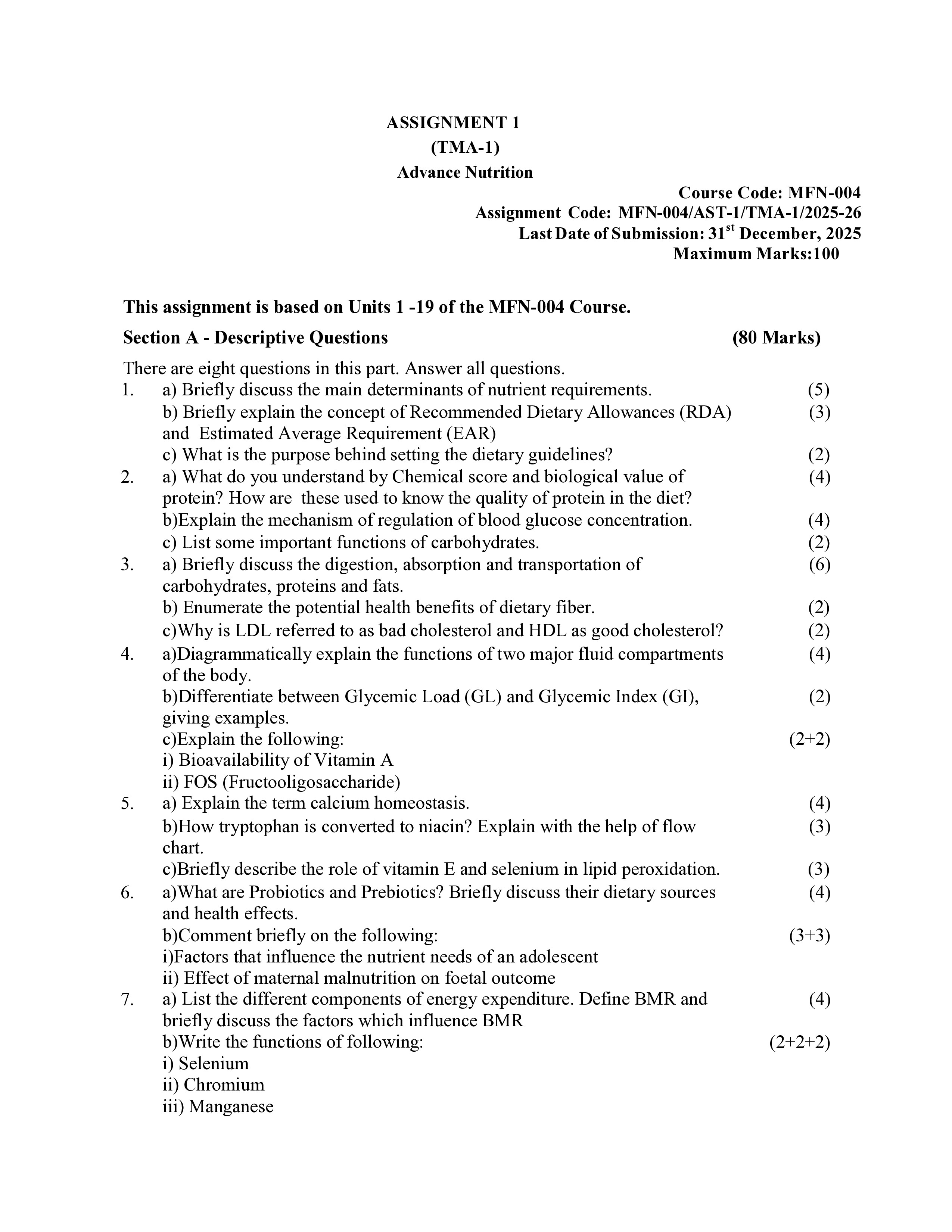 IGNOU MFN 004 Solved Assignment 2025-25 – Advance Nutrition (English) | IGNOU Students Portal