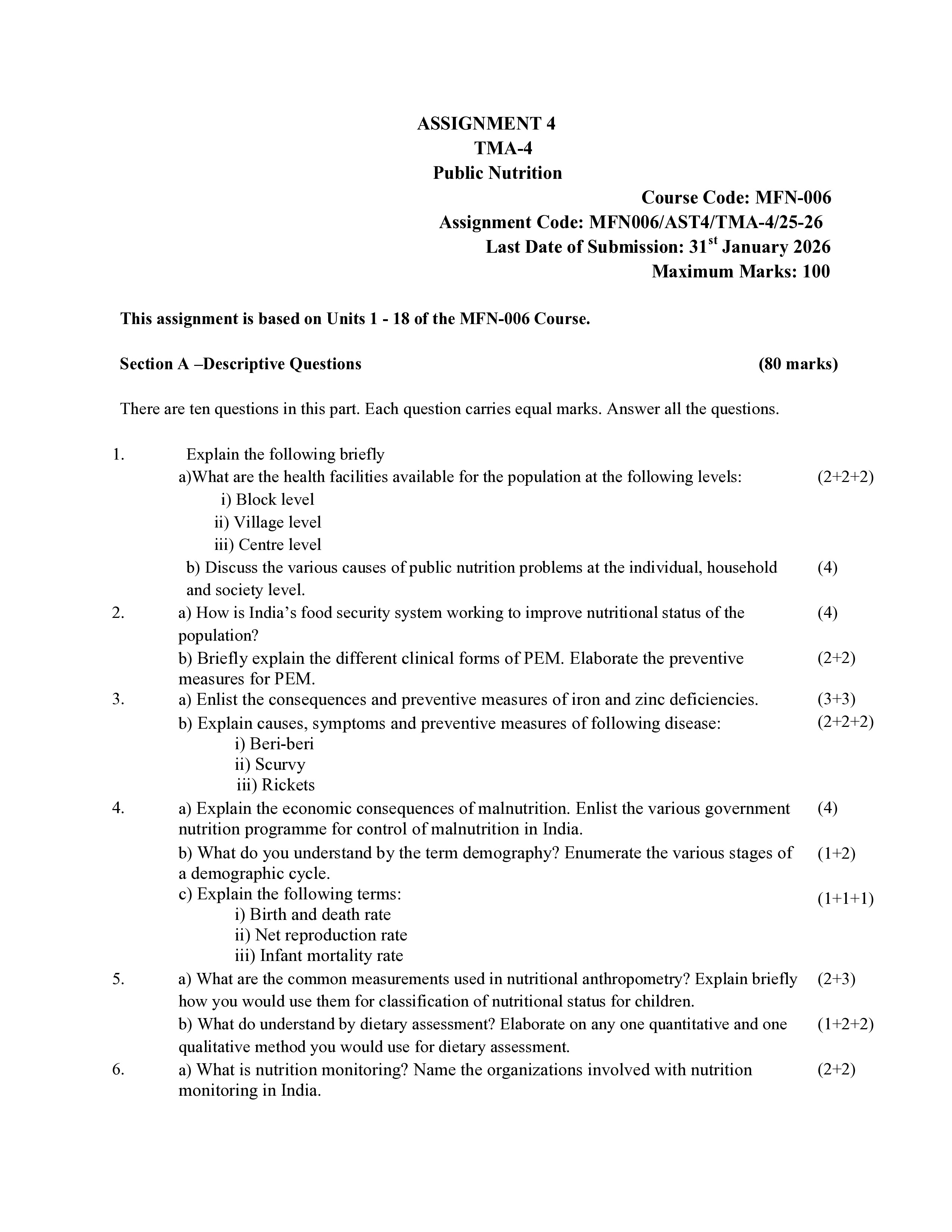 IGNOU MFN 006 Solved Assignment 2025-25 – Public Nutrition (English) | IGNOU Students Portal