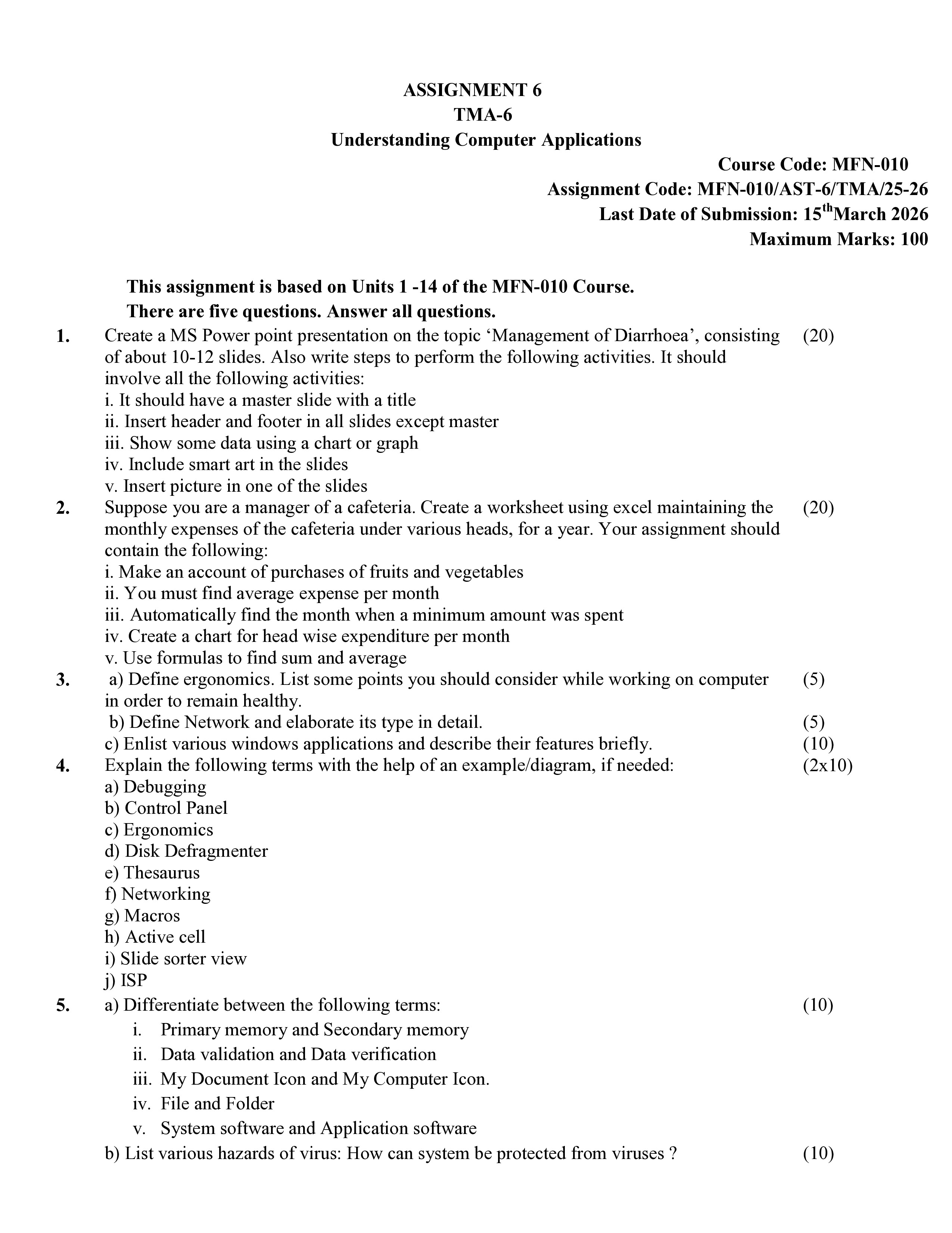 IGNOU MFN 010 Solved Assignment 2025-25 – Understanding Computer Applications (English) | IGNOU Students Portal