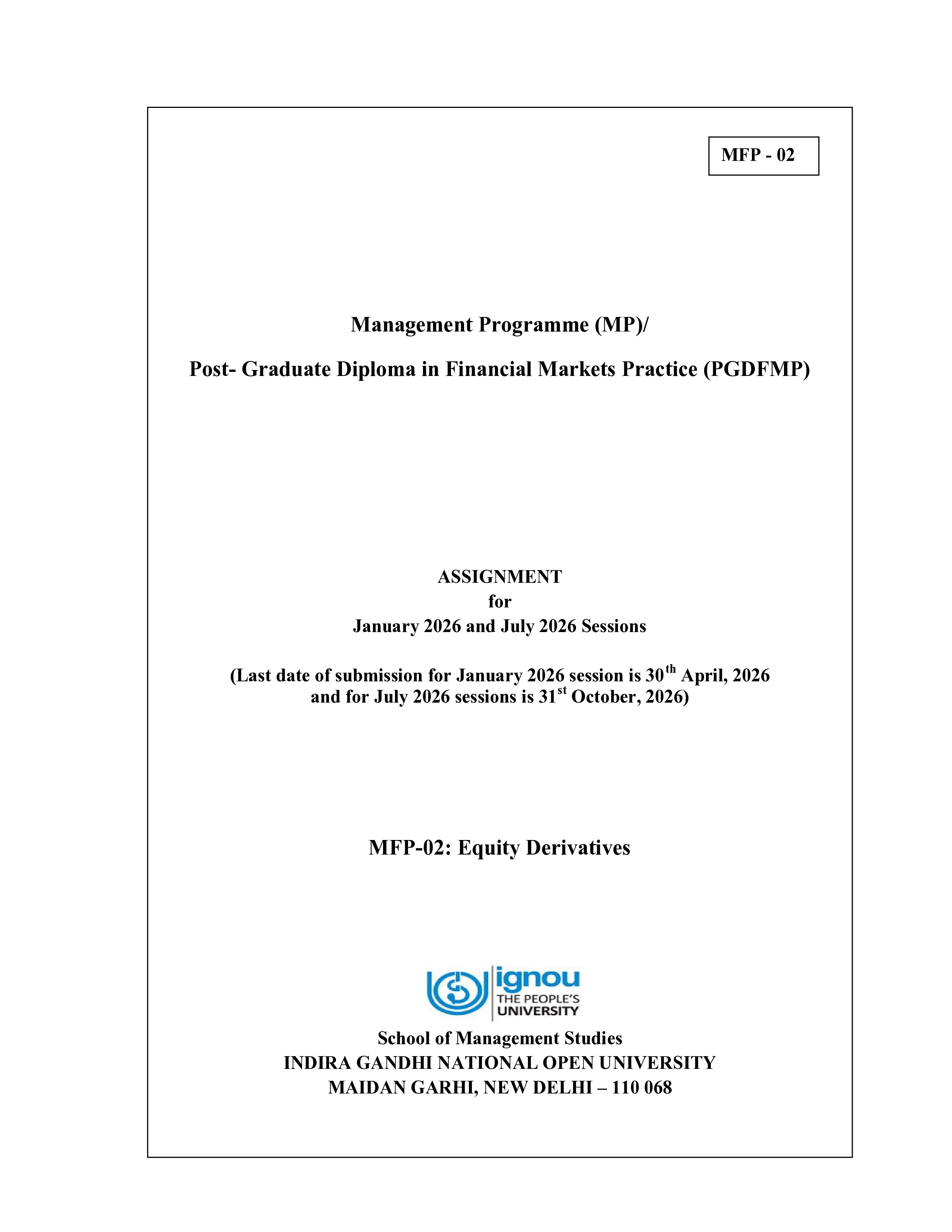 IGNOU MFP 002 Solved Assignment 2026-26 – Equity Derivatives (English) | IGNOU Students Portal
