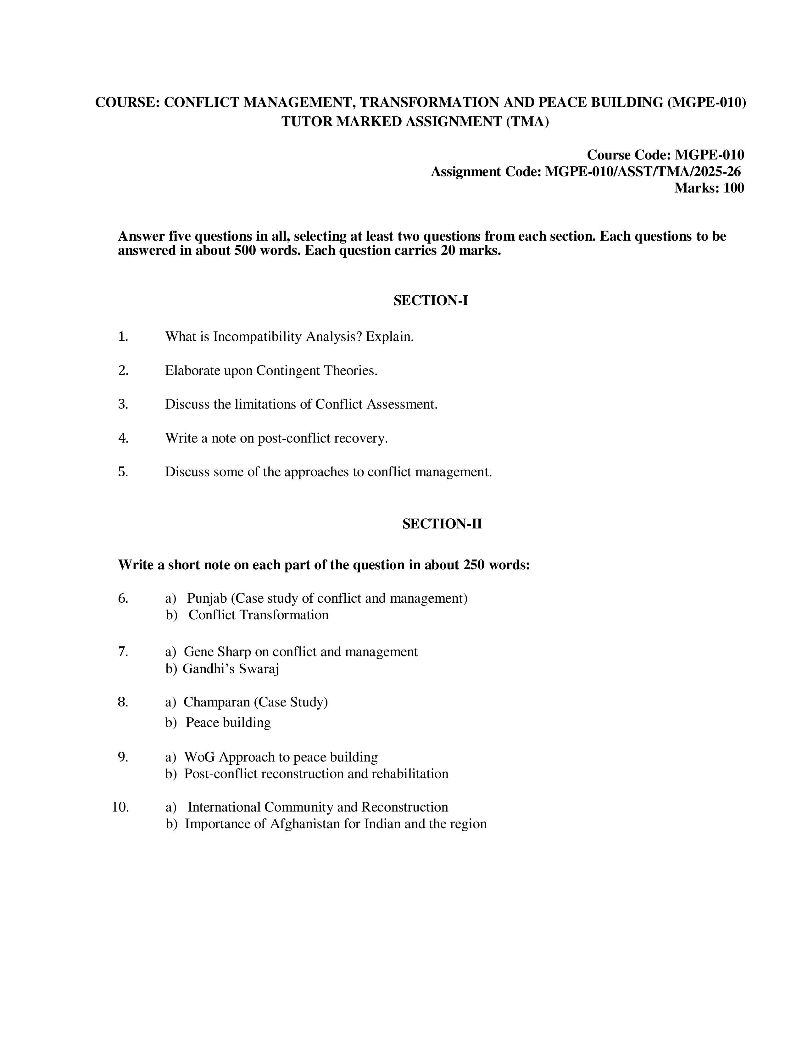 IGNOU MGPE 007 Solved Assignment 2025-2026 – Non-Violence Movements after Gandhi (English) | IGNOU Students Portal