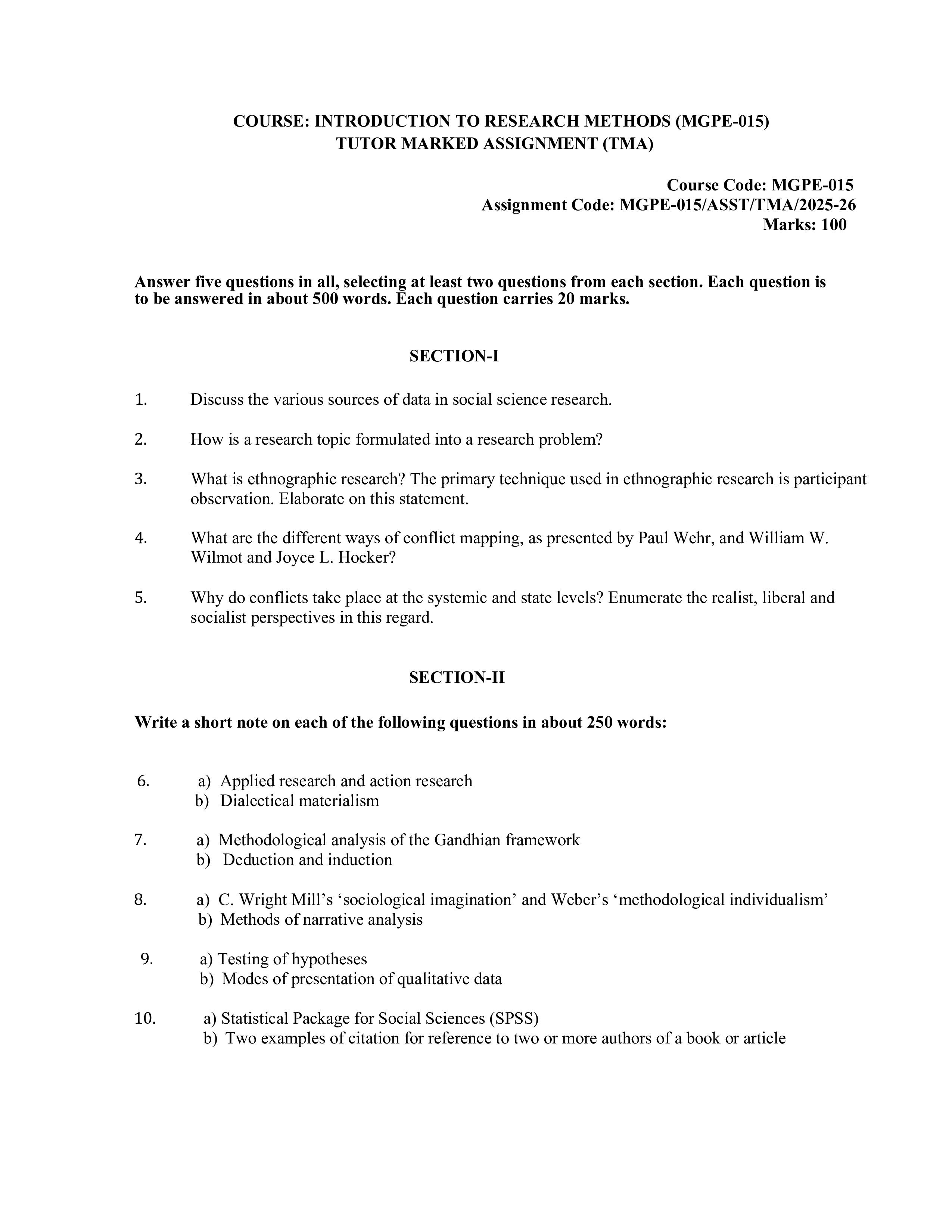 IGNOU MGPE 015 Solved Assignment 2025-2026 – Introduction to Research Methods (English) | IGNOU Students Portal
