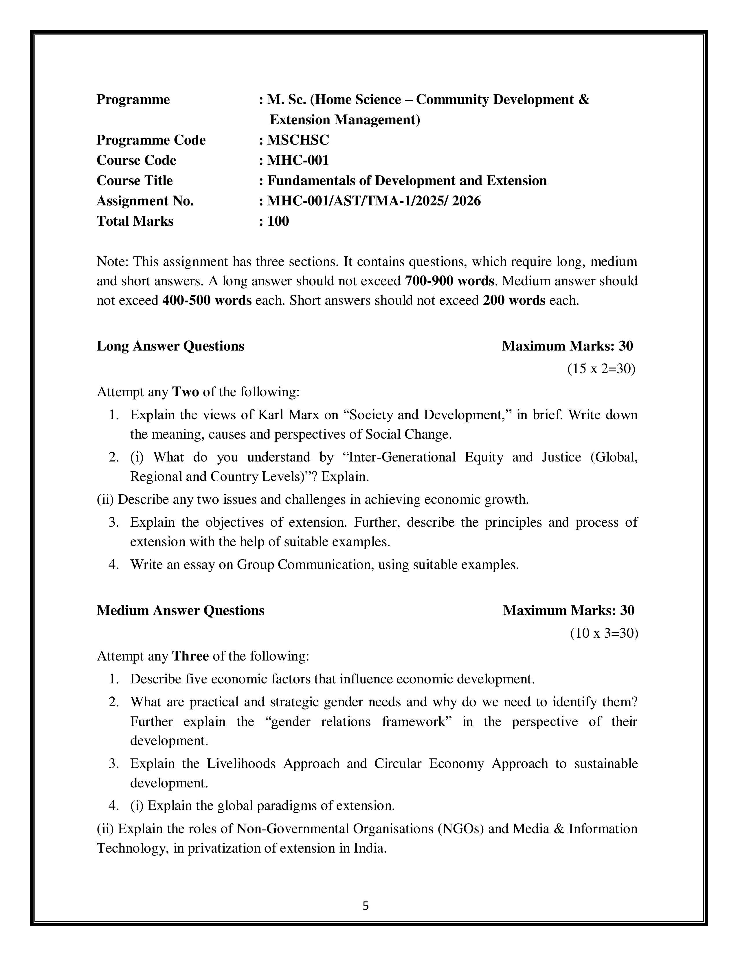 IGNOU MHC 001 Solved Assignment 2025-2026 – Fundamentals of Development and Extension (English) | IGNOU Students Portal