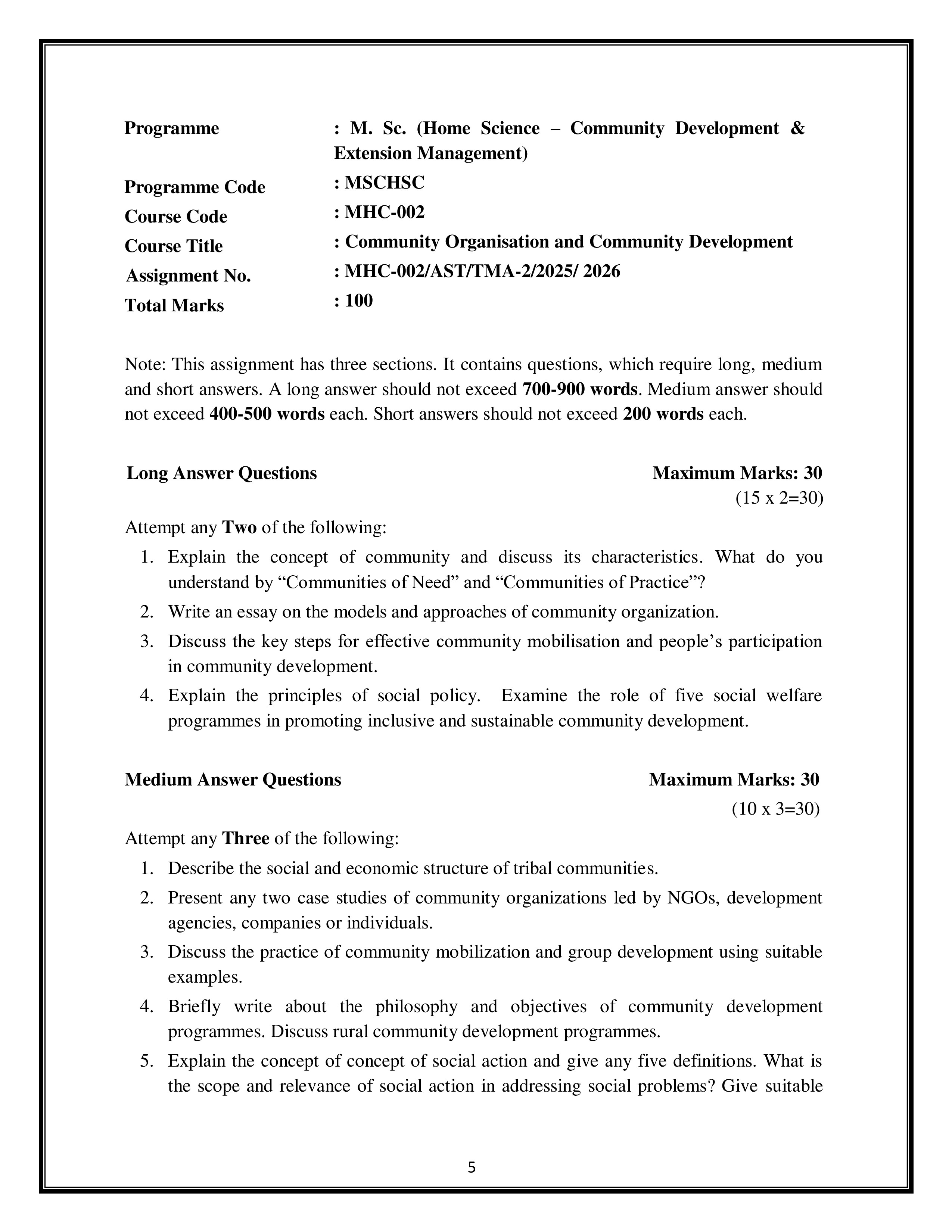 IGNOU MHC 002 Solved Assignment 2025-2026 – Community Organisation and Community Development (English) | IGNOU Students Portal