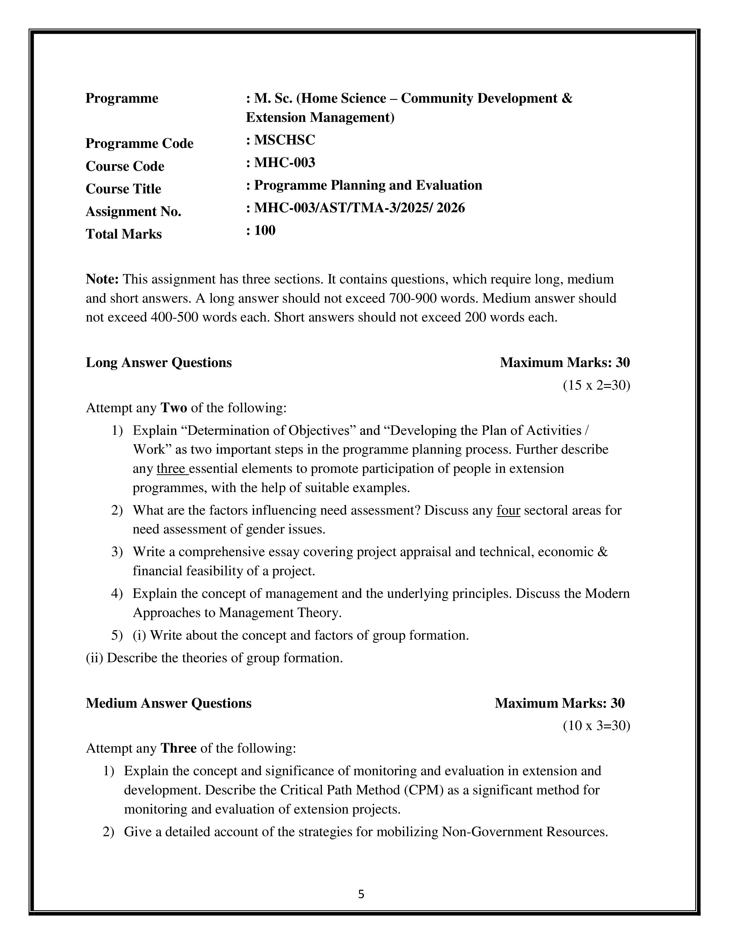 IGNOU MHC 003 Solved Assignment 2025-2026 – Programme Planning and evaluation (English) | IGNOU Students Portal