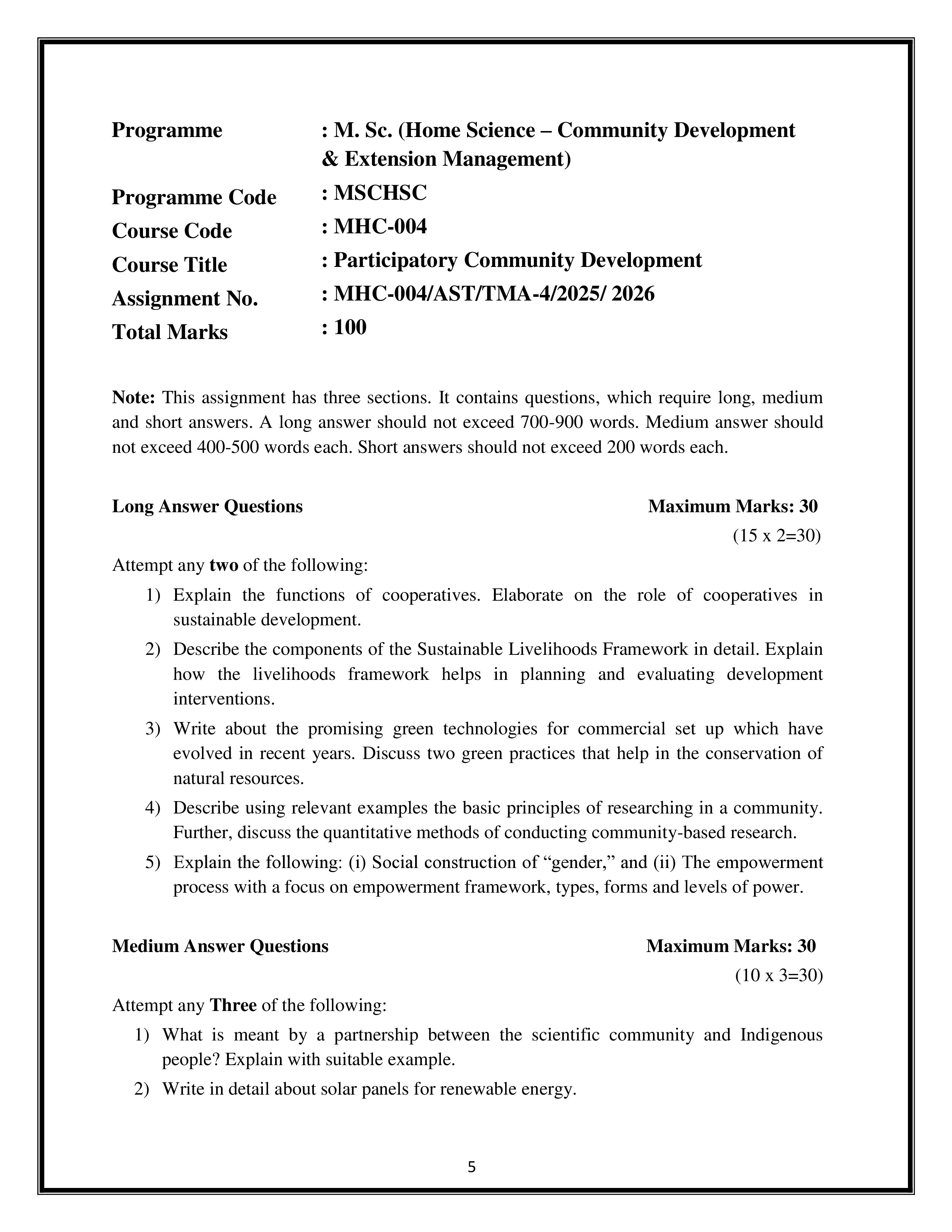 IGNOU MHC 004 Solved Assignment 2025-2026 – Participatory Community Development (English) | IGNOU Students Portal
