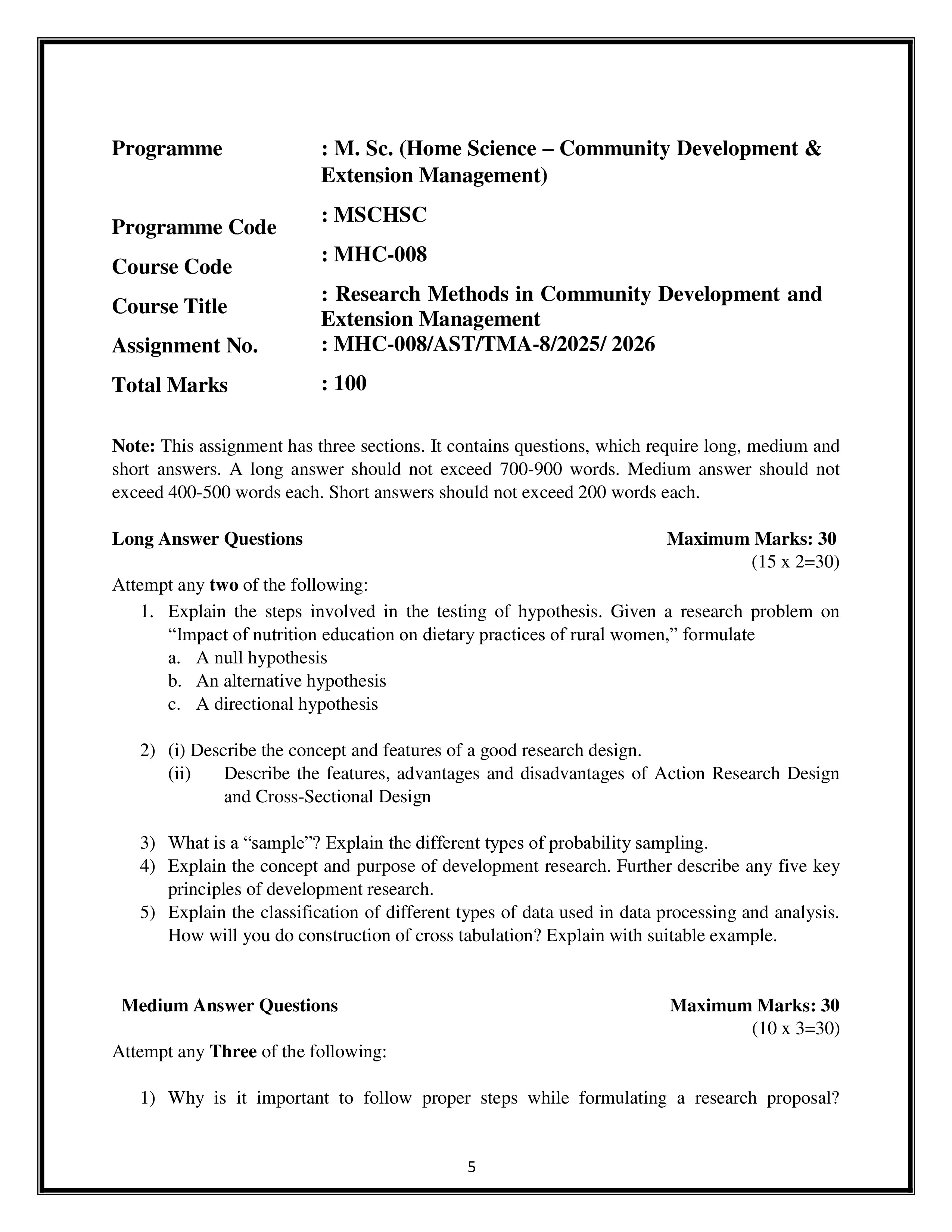 IGNOU MHC 008 Solved Assignment 2025-2026 – Research Methods in Community Development and Extension Management (English) | IGNOU Students Portal