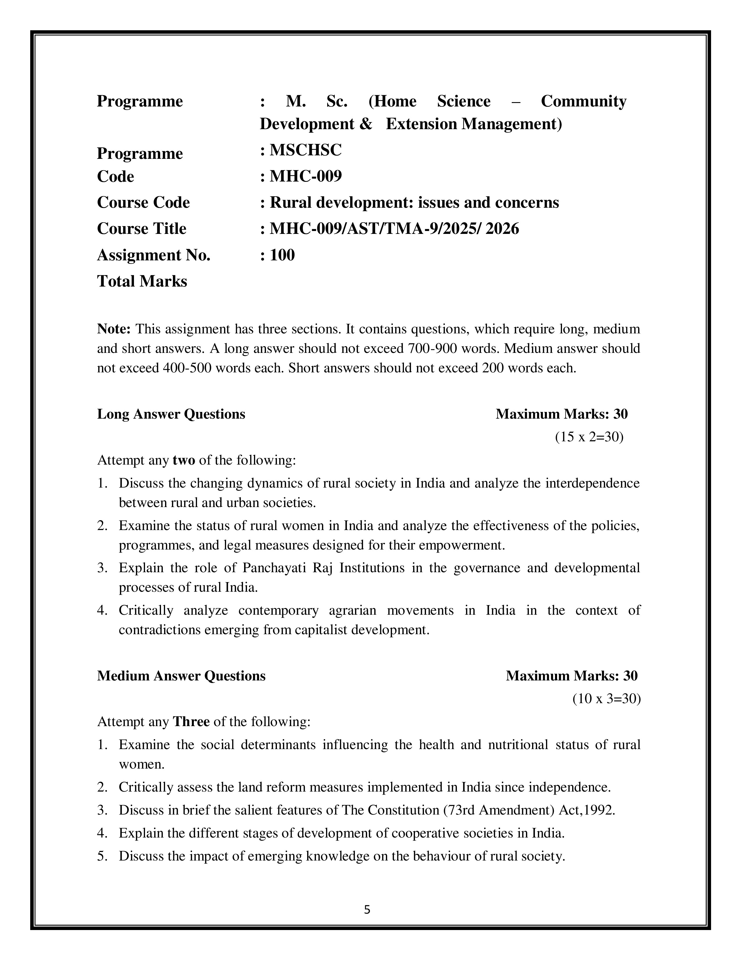IGNOU MHC 009 Solved Assignment 2025-2026 – Rural Development: Issues and Concerns (English) | IGNOU Students Portal