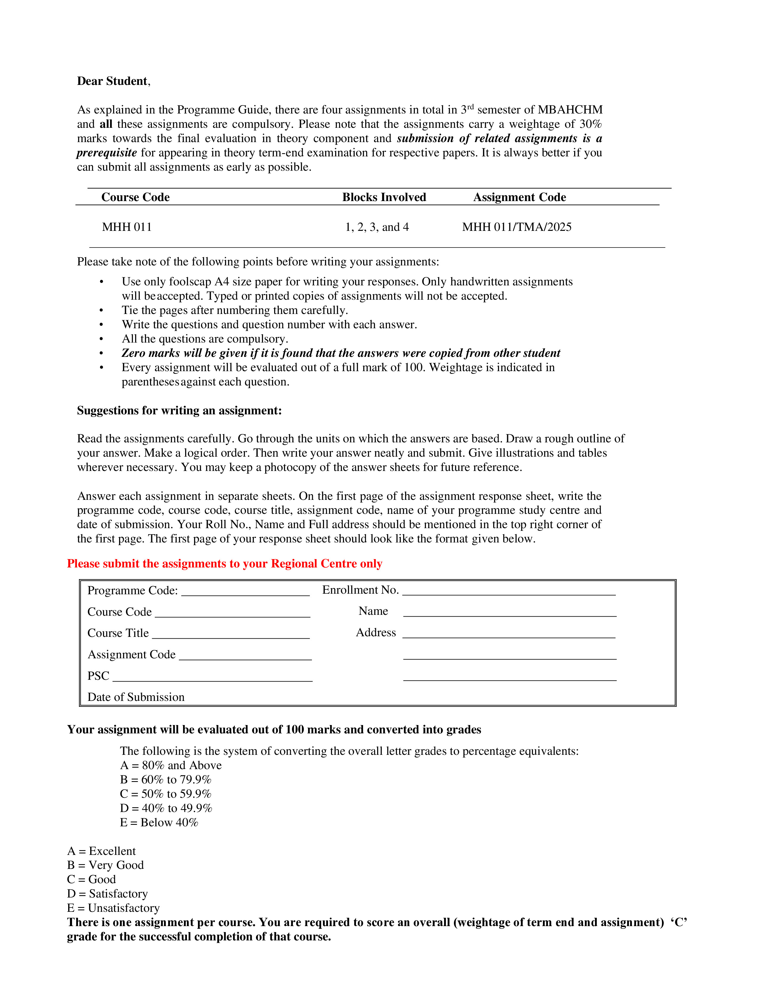 IGNOU MHH 011 Solved Assignment 2025-2026 – Hospital Planning and Administration (English) | IGNOU Students Portal