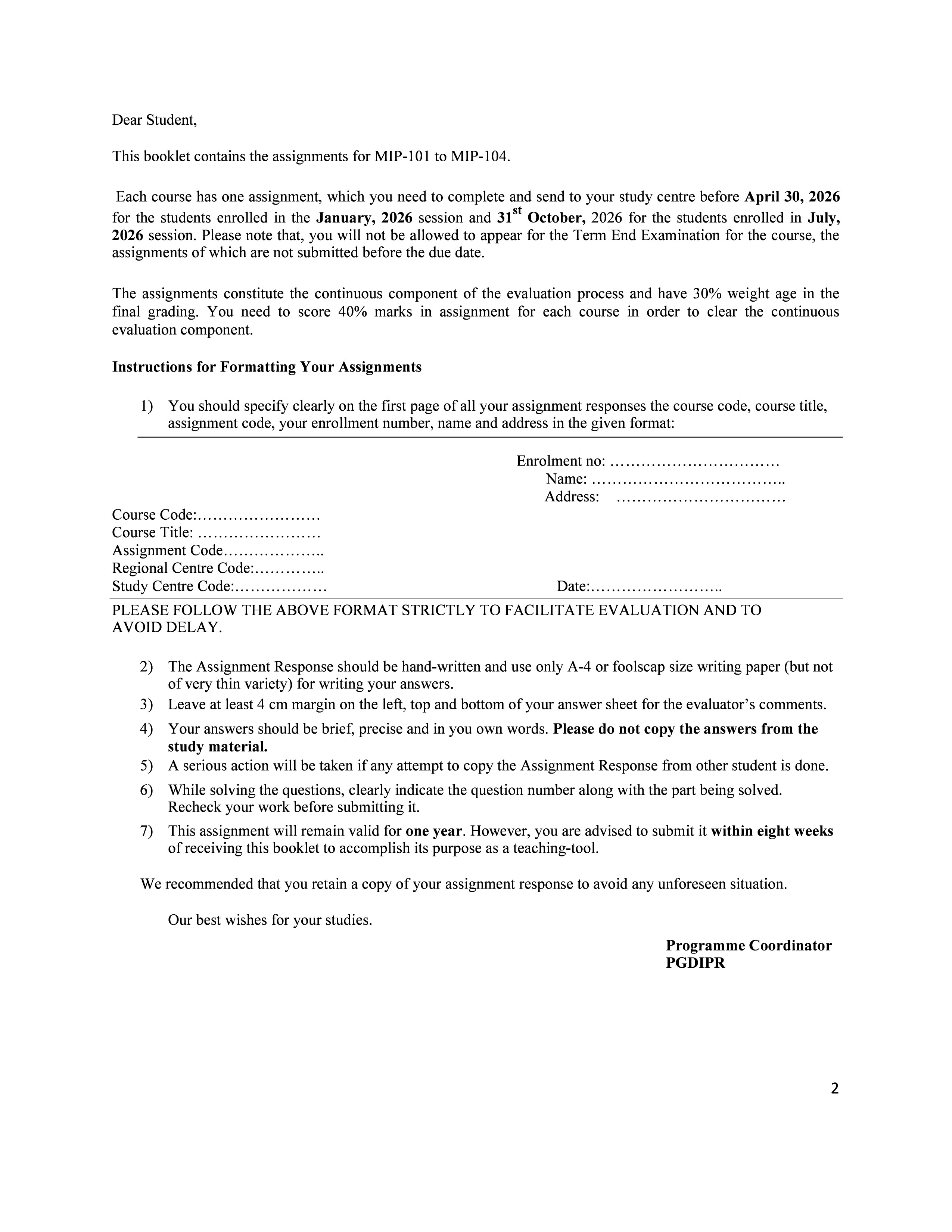 IGNOU MIP 101 Solved Assignment 2026-26 – General Introductions to IP Rights (English) | IGNOU Students Portal