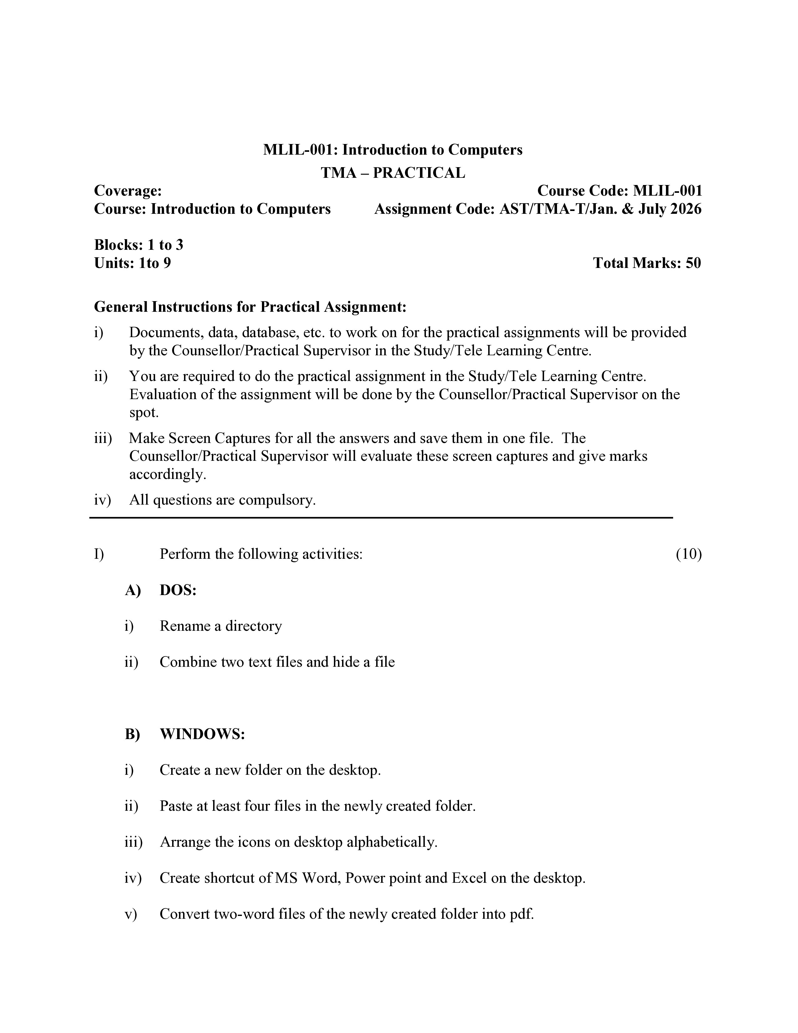 IGNOU MLI 001 Solved Assignment 2026-26 – Introduction to Computers (English) | IGNOU Students Portal