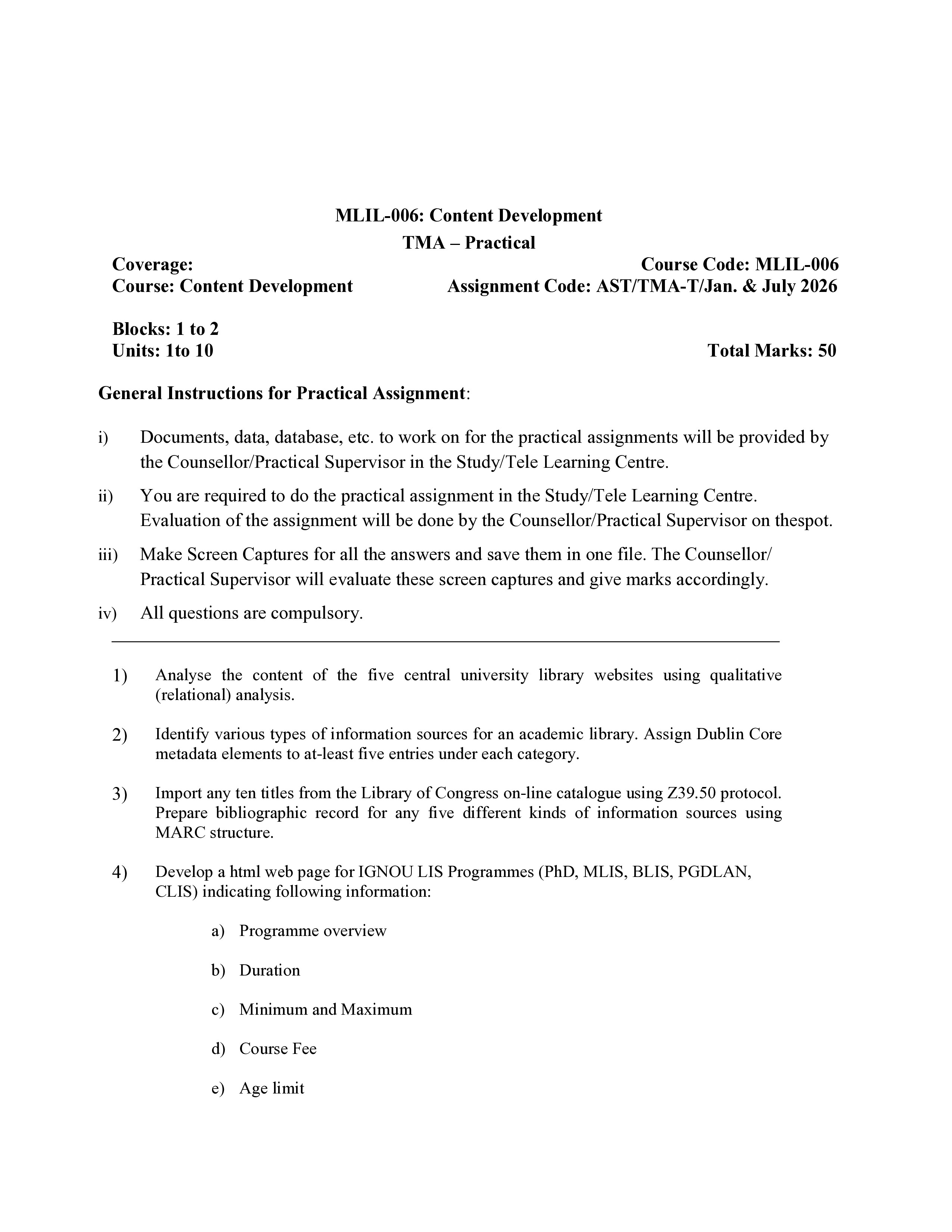 IGNOU MLI 006 Solved Assignment 2026-26 – Content Development (English) | IGNOU Students Portal