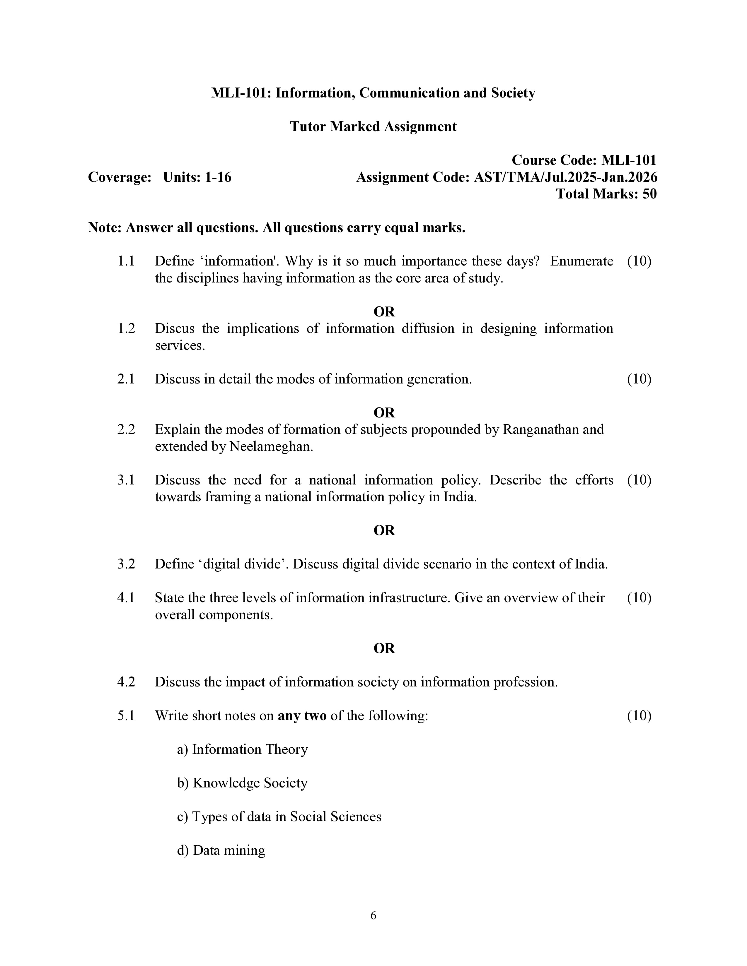 IGNOU MLI 101 Solved Assignment 2025-2026 – Information, Communication and Society (English) | IGNOU Students Portal