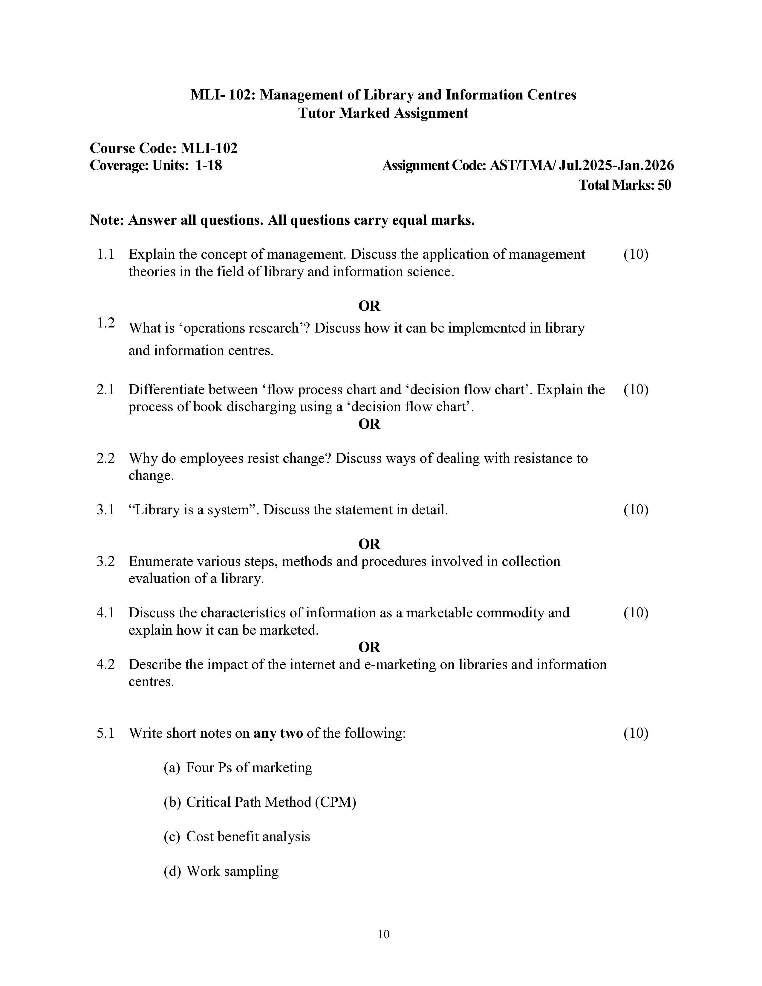 IGNOU MLI 102 Solved Assignment 2025-2026 – Management of Library and Information Centres (English) | IGNOU Students Portal