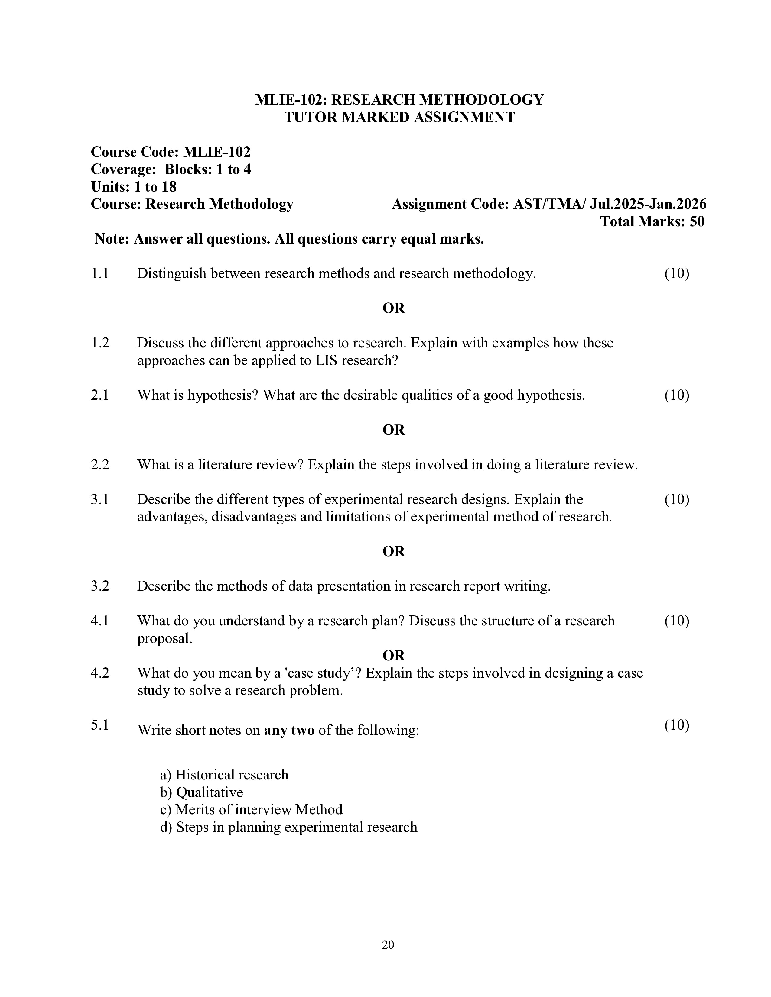 IGNOU MLIE 102 Solved Assignment 2025-2026 – Research Methodology.. (English) | IGNOU Students Portal