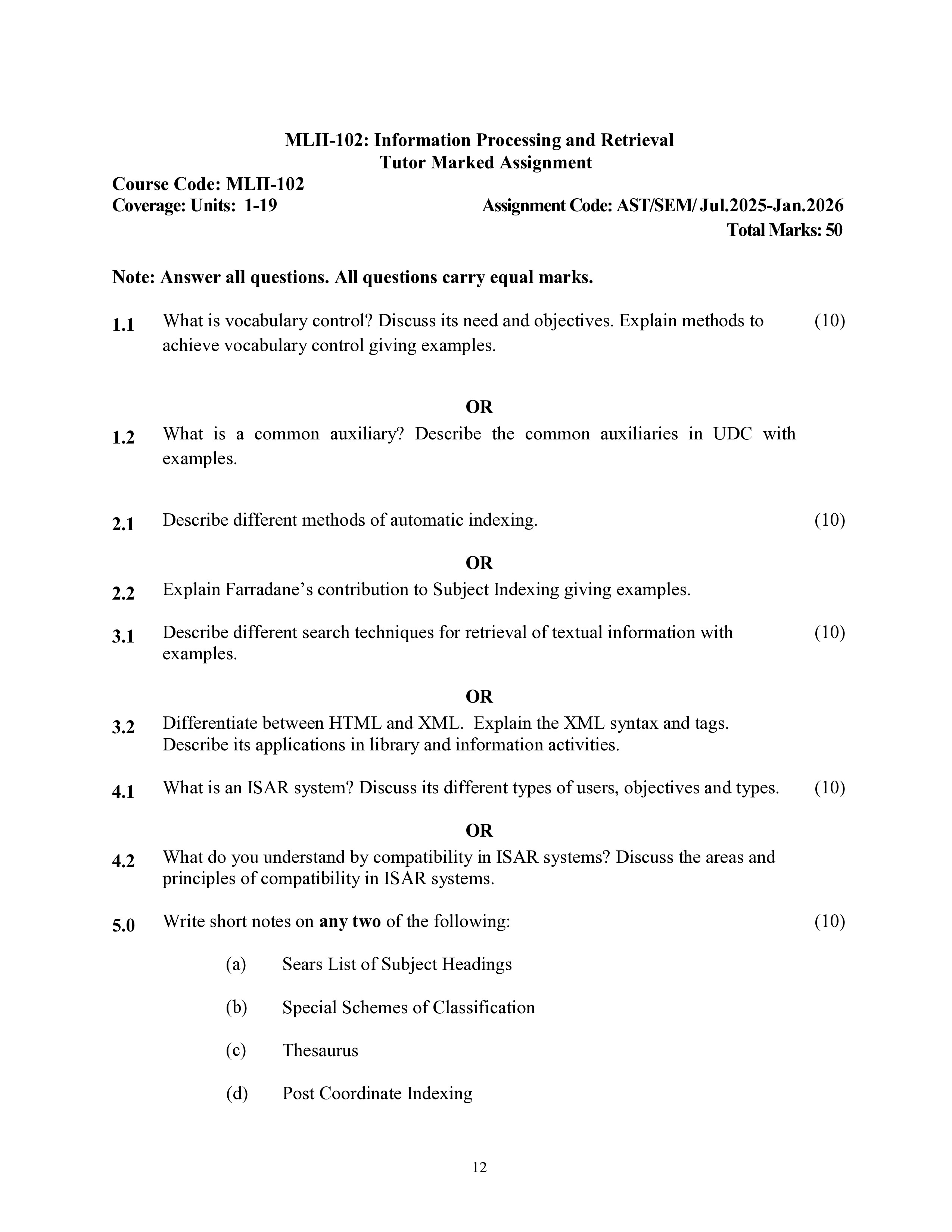 IGNOU MLII 102 Solved Assignment 2025-2026 – Information Processing and Retrieval (English) | IGNOU Students Portal