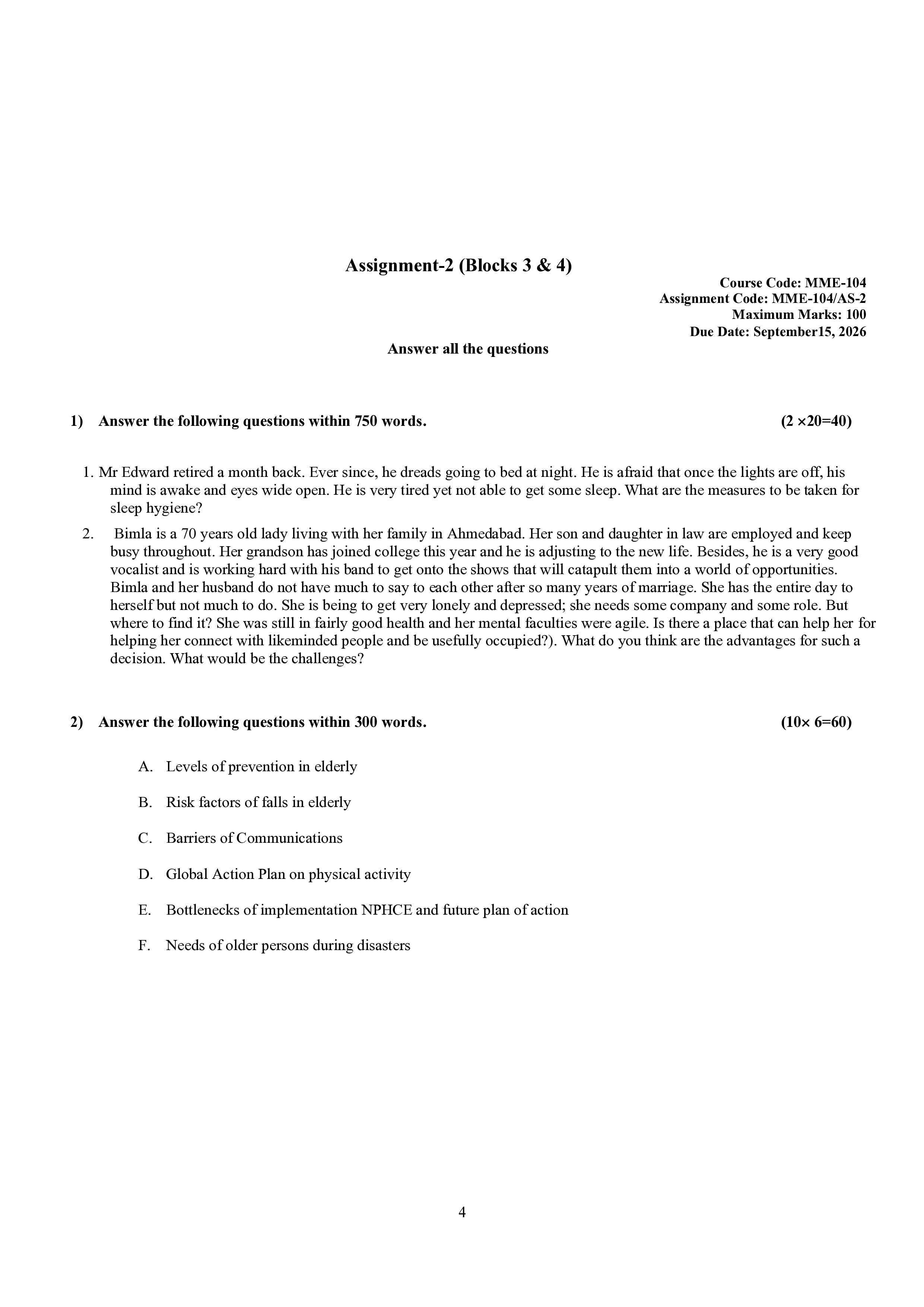 IGNOU MME 104 Solved Assignment 2026-26 – Basic Geriatrics (English) | IGNOU Students Portal