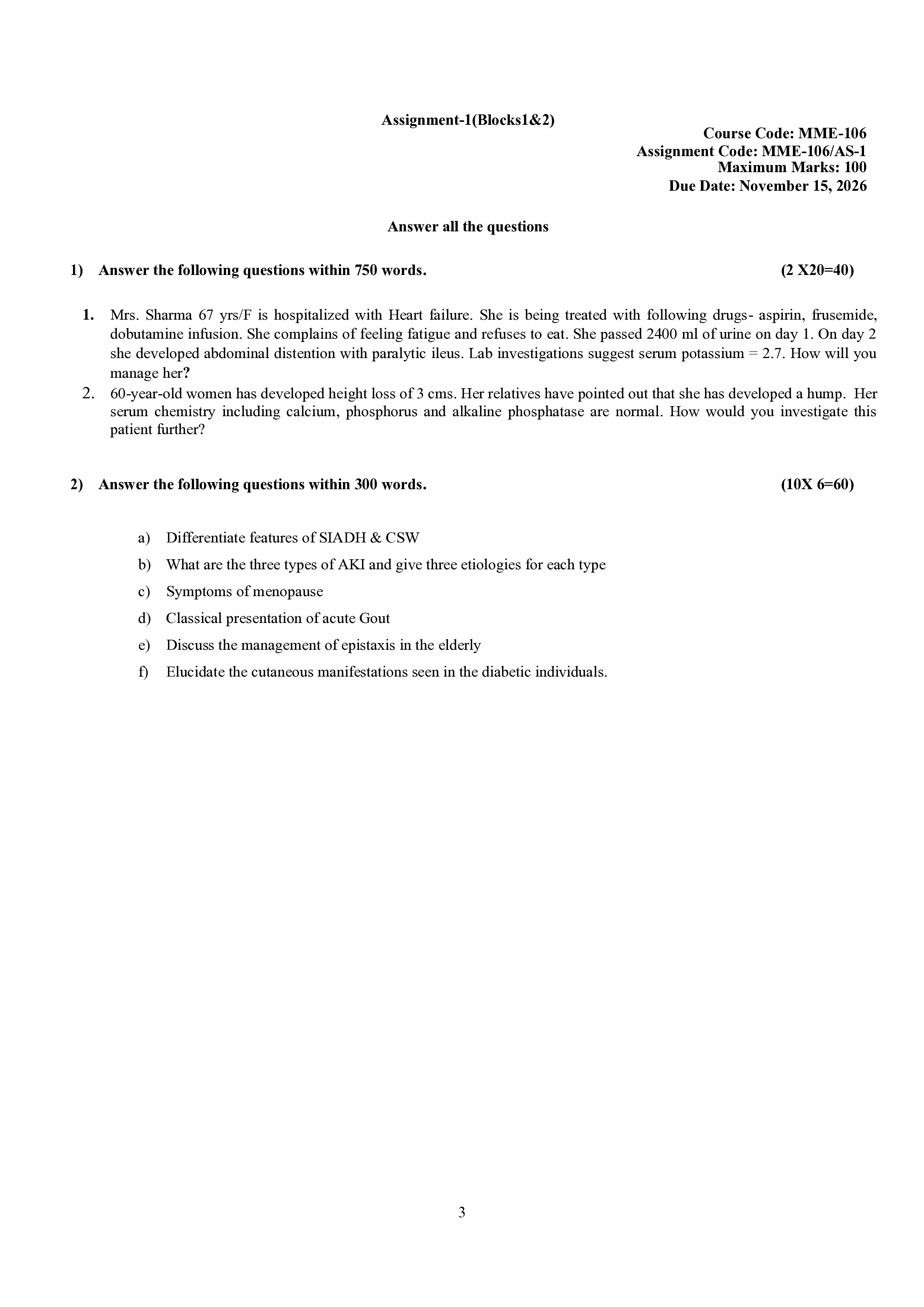 IGNOU MME 106 Solved Assignment 2026-26 – Clinical Geriatrics-II (English) | IGNOU Students Portal
